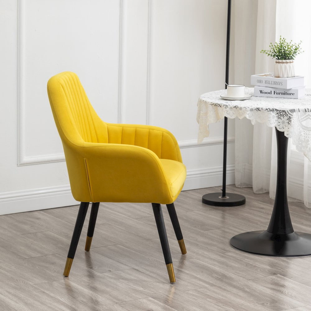 Tuchico Contemporary Velvet Upholstered Accent Chair in Yellow - Image 9