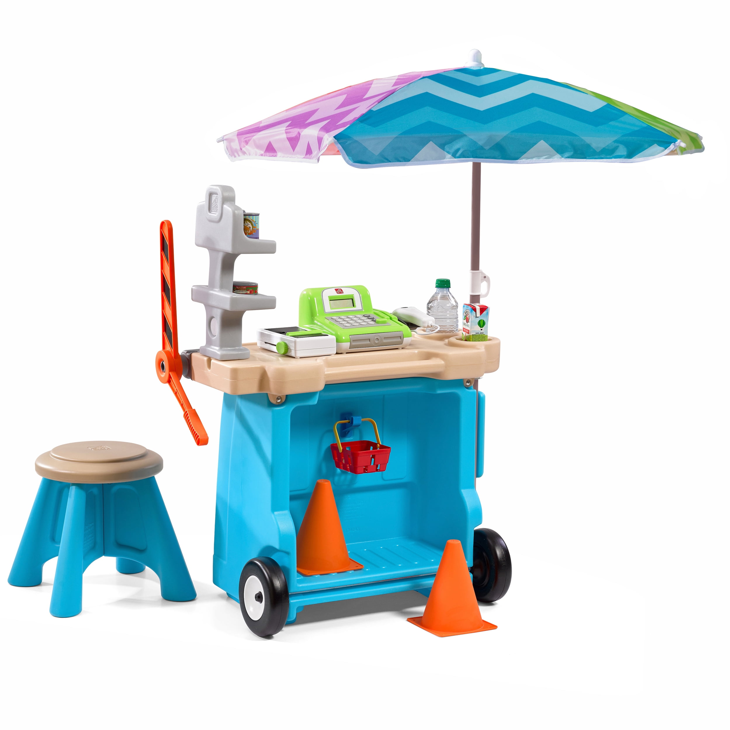 Step2 Stop & Go Market Blue Outdoor Playhouse and Kids Playset with Umbrella - Image 16