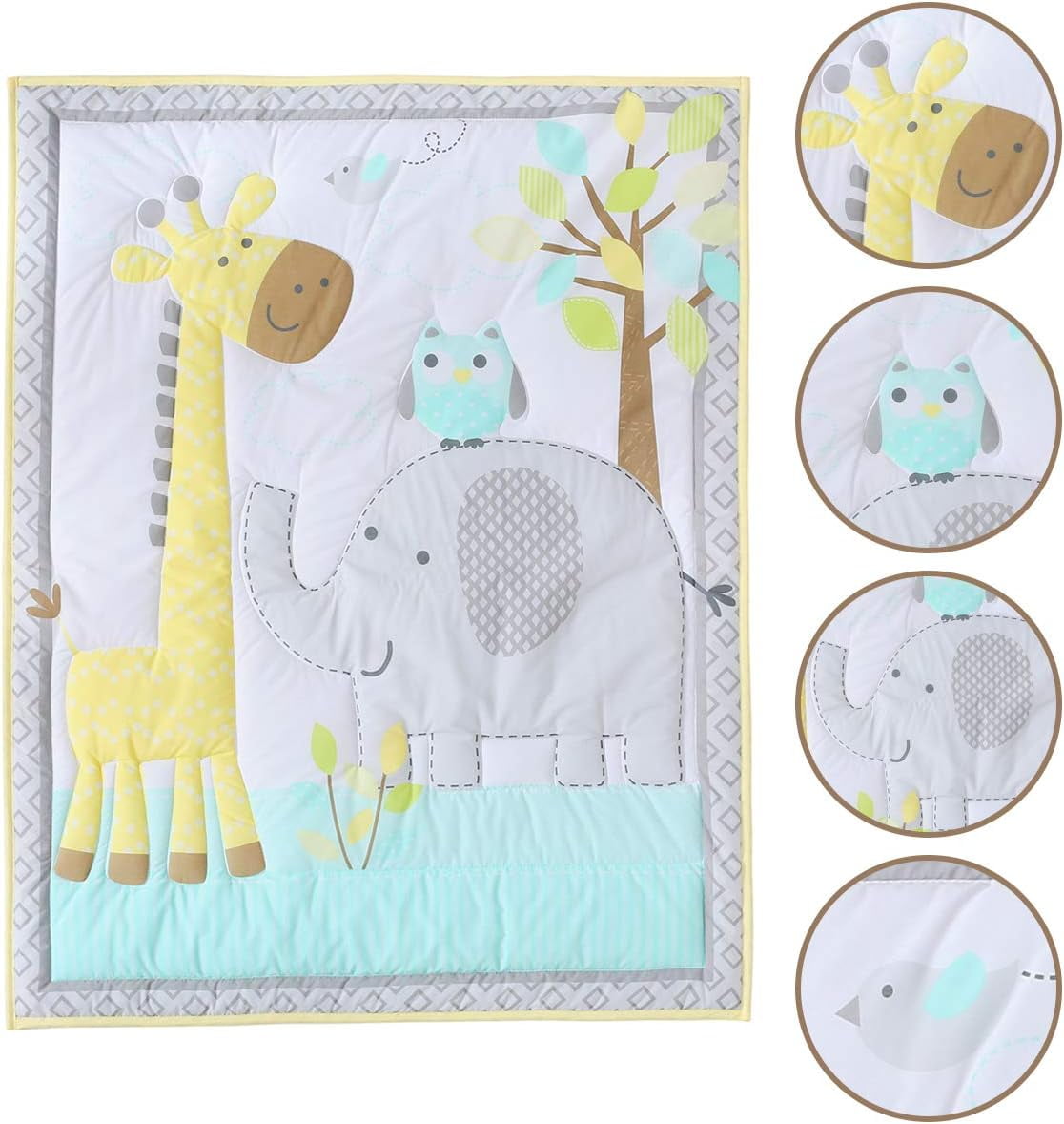 Sweet Baba Crib Bedding Set for boy Girl, 3-Piece Organic Cotton Baby Bedding Set, Portable Standard Crib Bedding Set Neutral, Woodland Deer Elephant Crib Bedding Set, Yellow/Grey/Teal - Image 7