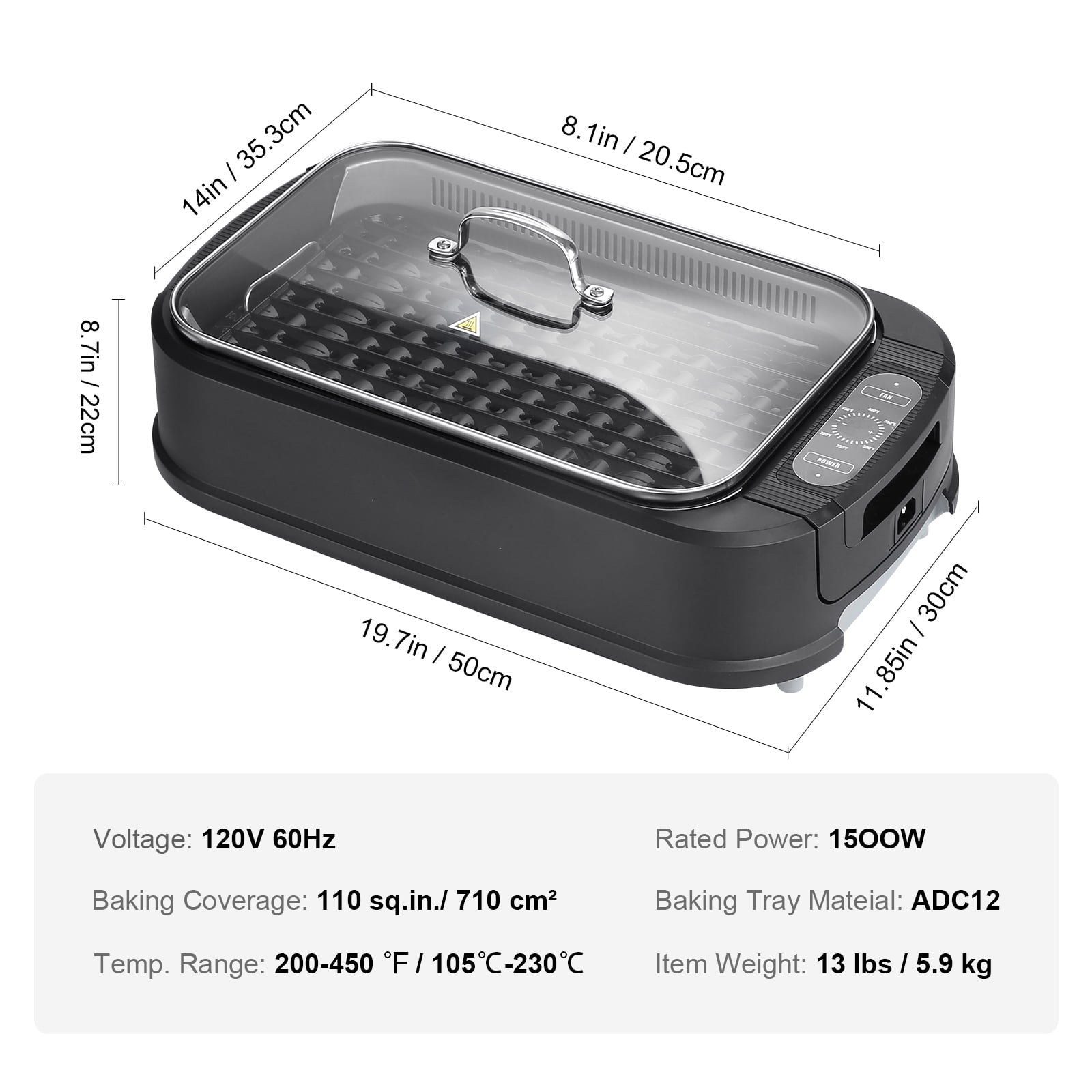 BENTISM Smokeless Indoor BBQ Grill 110sq.in 1500W Nonstick Surface Smoke Extractor - Image 7