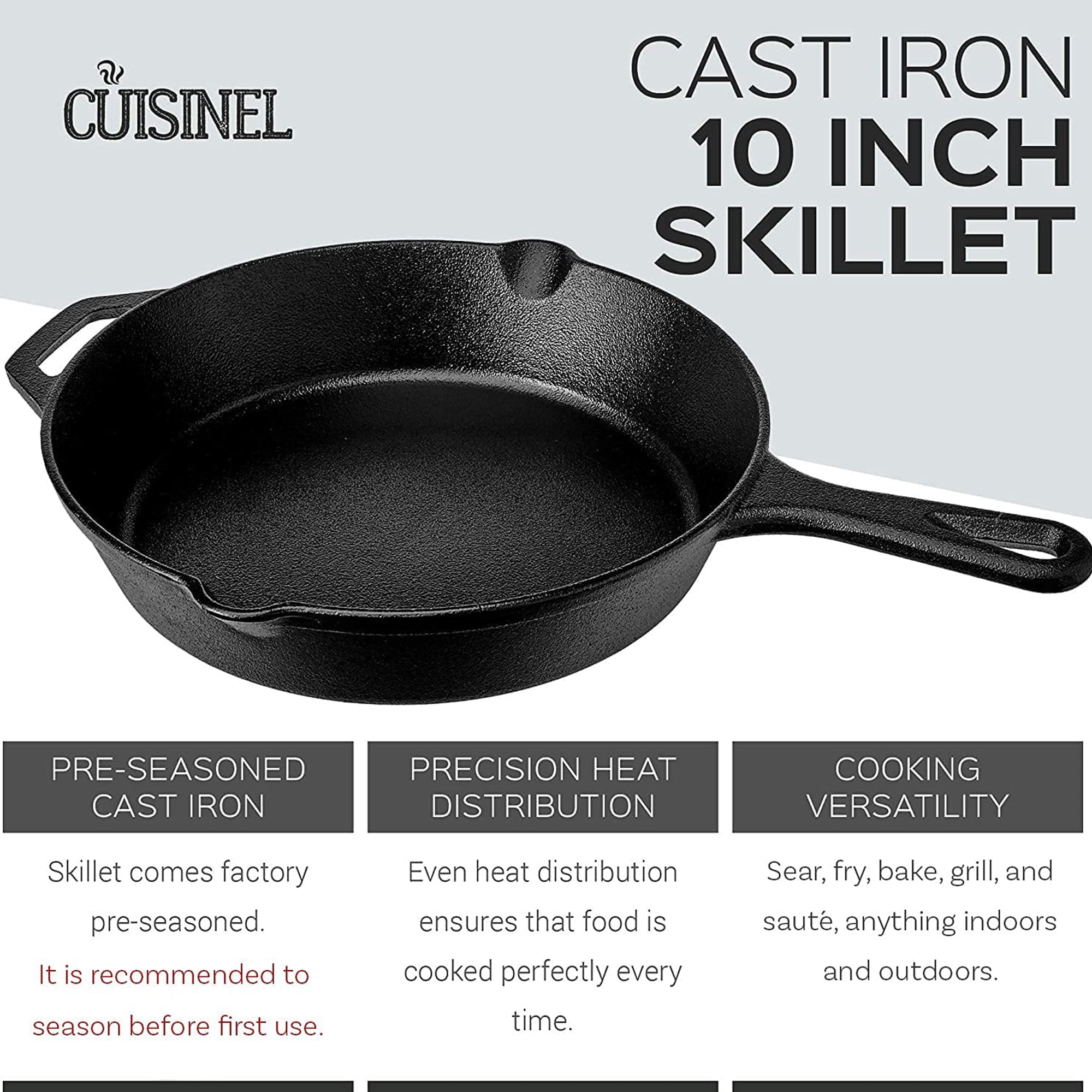 Cuisinel Cast Iron Skillet with Lid Kitchen Cookware Pre-Seasoned 10” - Image 3