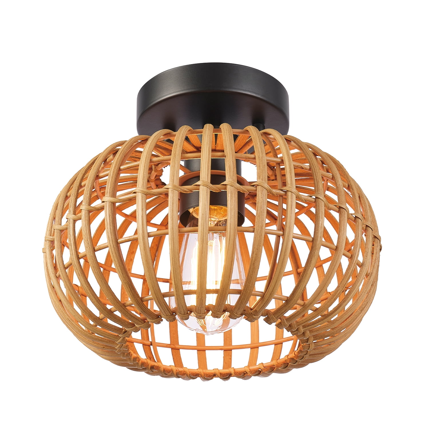 Globe Electric Fitz 1-Light Black Flush Mount Ceiling Light with Rattan Shade, 91000921 - Image 4