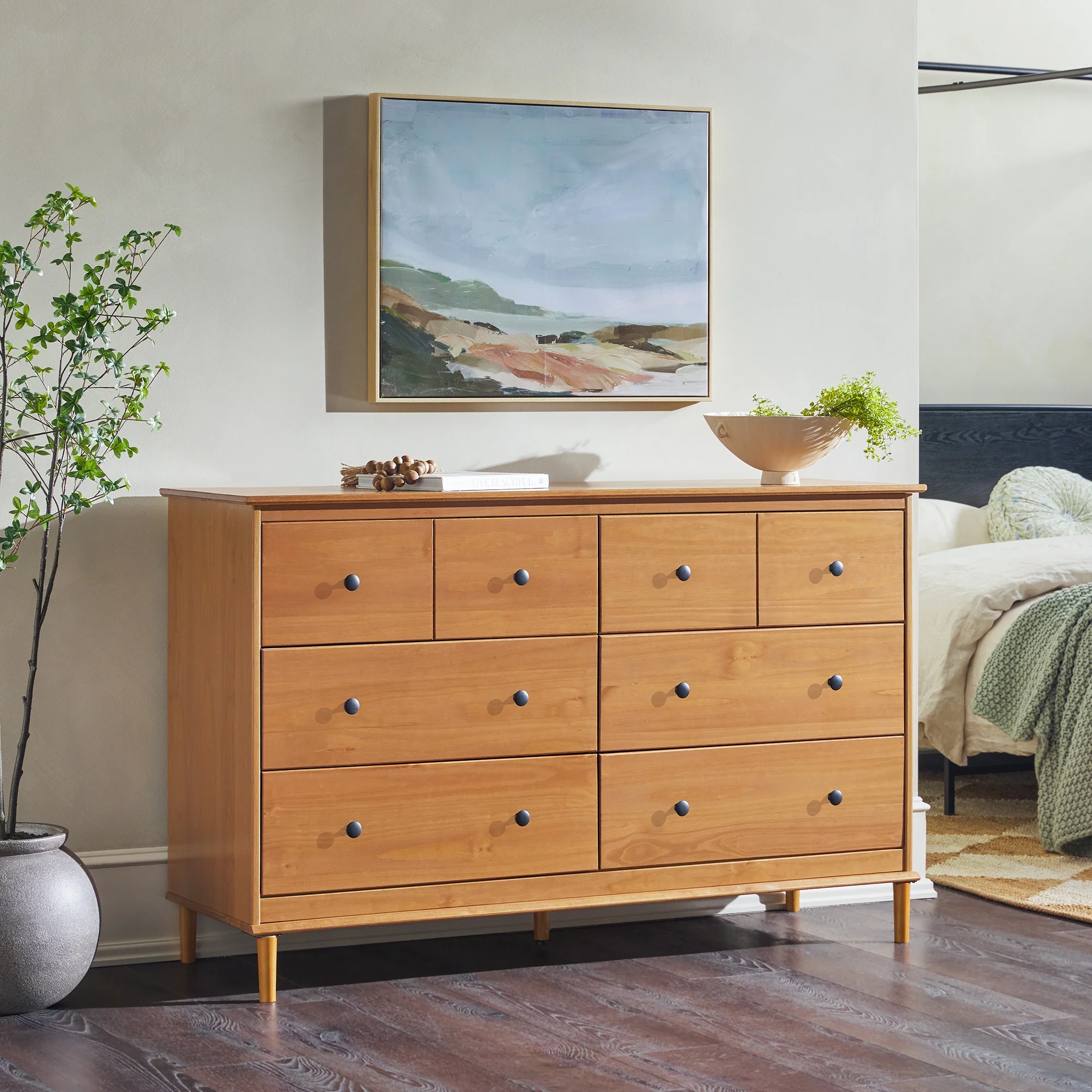 Walker Edison Mid-Century Modern 6-Drawer Solid Wood Dresser, Caramel - Image 14