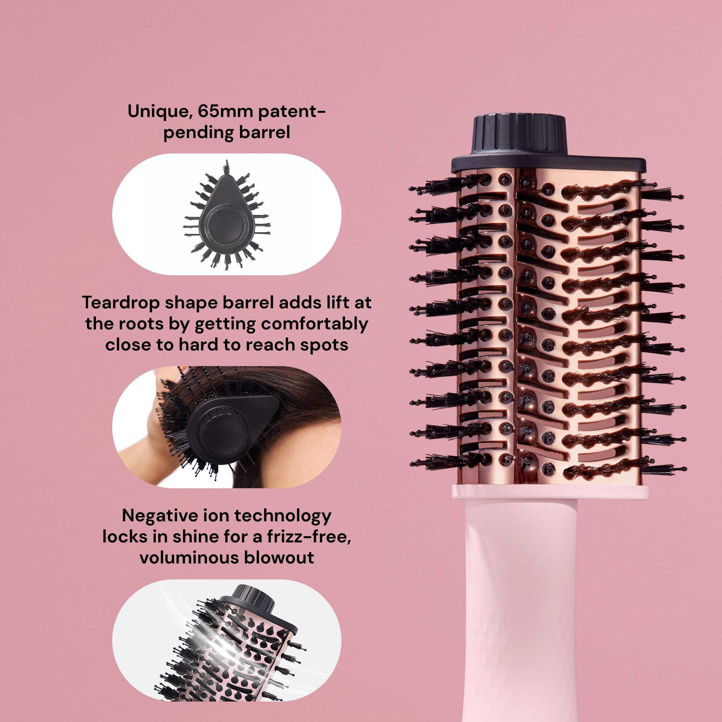 L'ange Hair Le Volume Elevé 65MM 2-in-1 Titanium Brush Dryer, 3 Heat Settings, 360° Vented Airflow, Black - Image 8