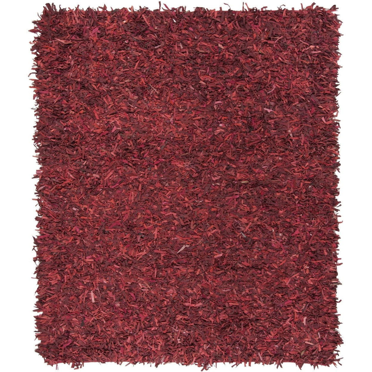 SAFAVIEH Leather Shag Dimitri Solid Area Rug, Red, 5' x 5' Square - Image 3