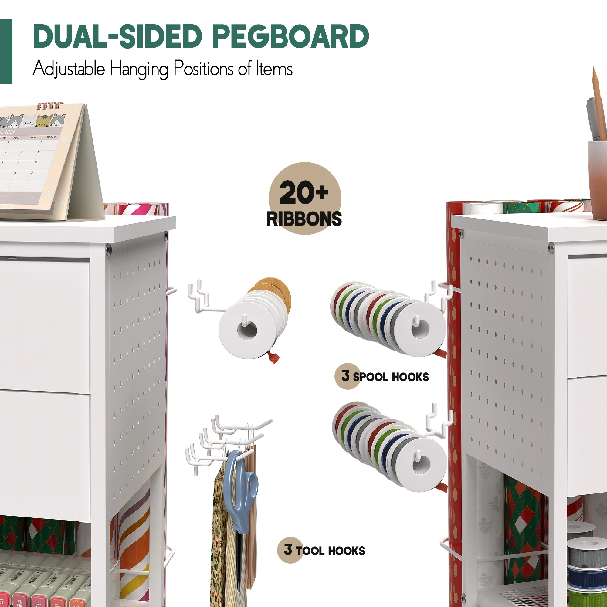 Crafit Gift Wrapping Table Craft Paper Storage Cart with 2 Drawers and Metal Shelves for Craft Room Gift Bags - Image 3