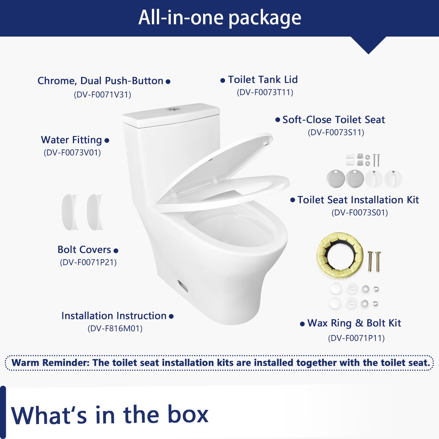 DV-1F0073 Ally Bathroom Toielt, One-Piece Toielt Dual-Flush Elongated Floor Mounted Toilet with White Glazed Surface(Seat Included) - Image 6