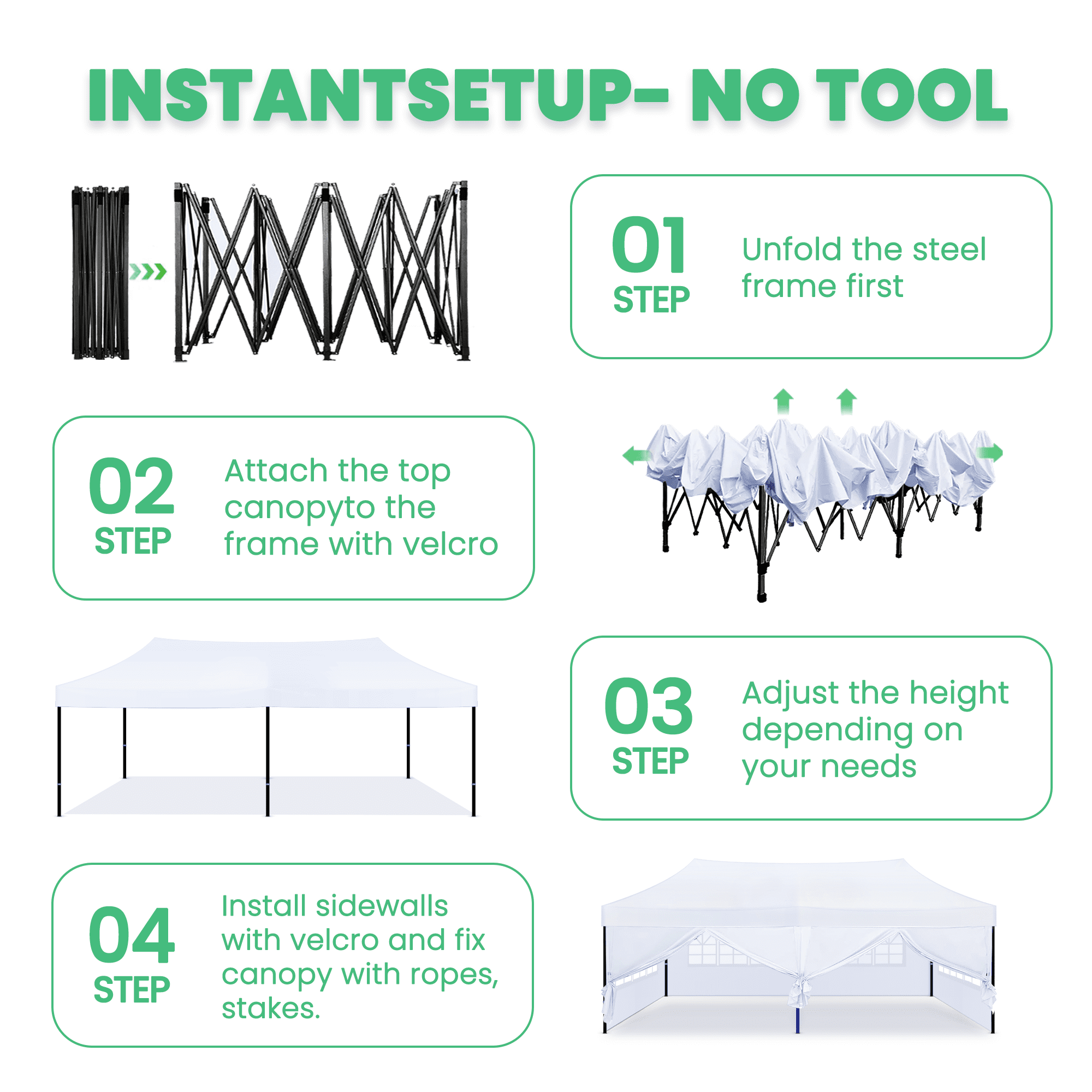 GVDV 10' x 20' Pop up Canopy Tent Party Tent Outdoor Event Instant Tent Gazebo with Removable Sidewalls and Carry Bag, White - Image 9