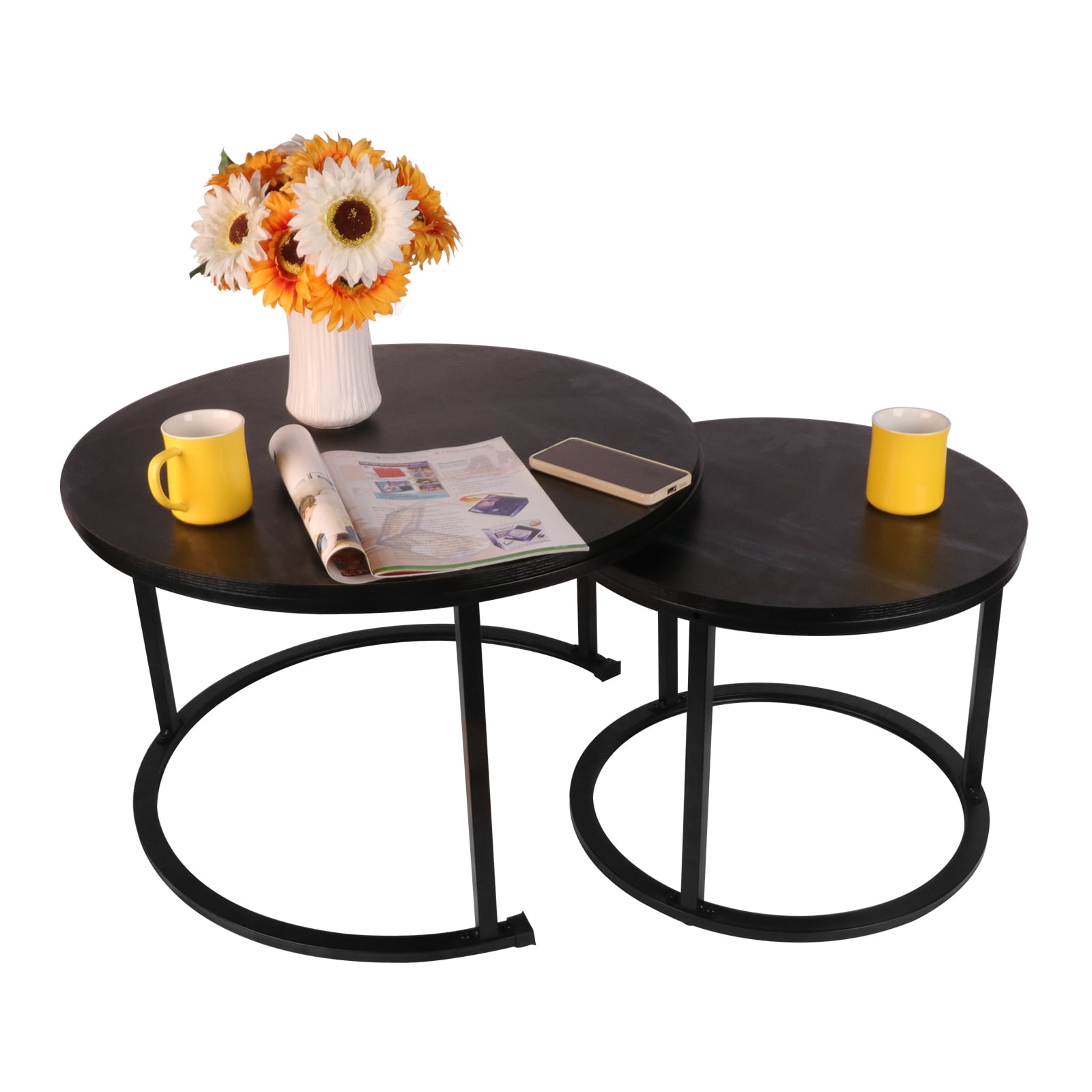 BIGTREE Modern Round Nesting Coffee Table Set 2 Pieces Solid Metal Frame for Home, Black - Image 9