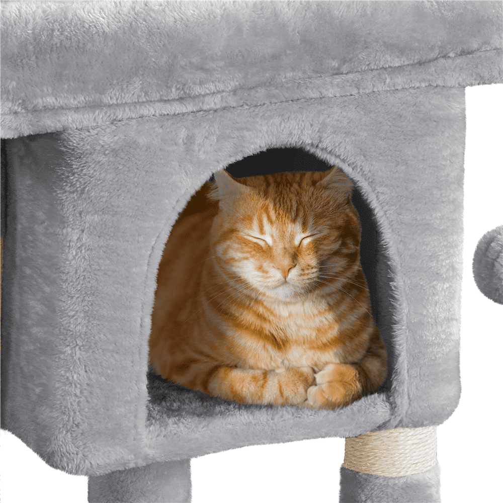 Renwick 2-Level Cat Tree Kitten Condo House with Plush Perch, Light Gray - Image 7