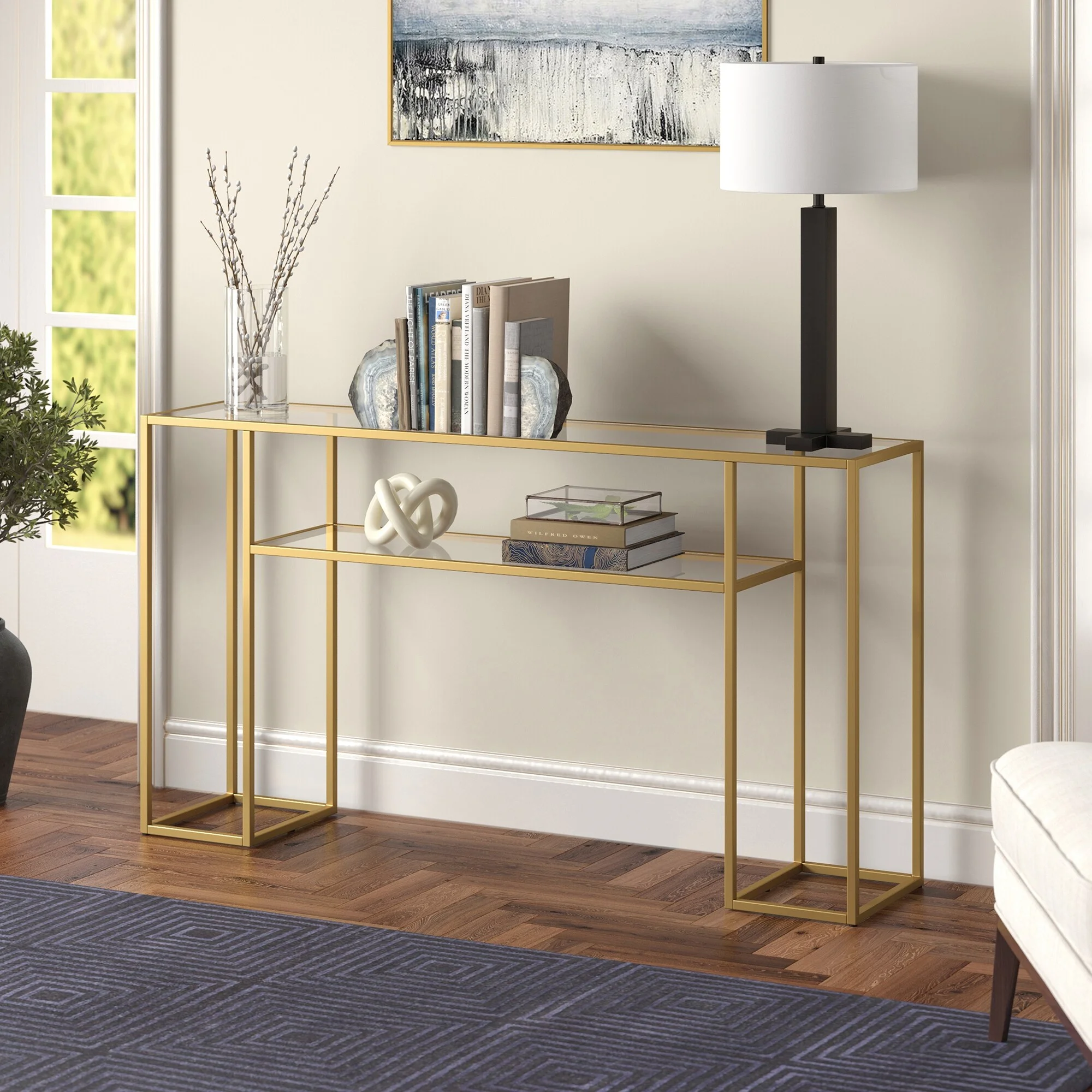 Evelyn&Zoe Marilyn 55" Wide Rectangular Console Table, Blackened Bronze - Image 3