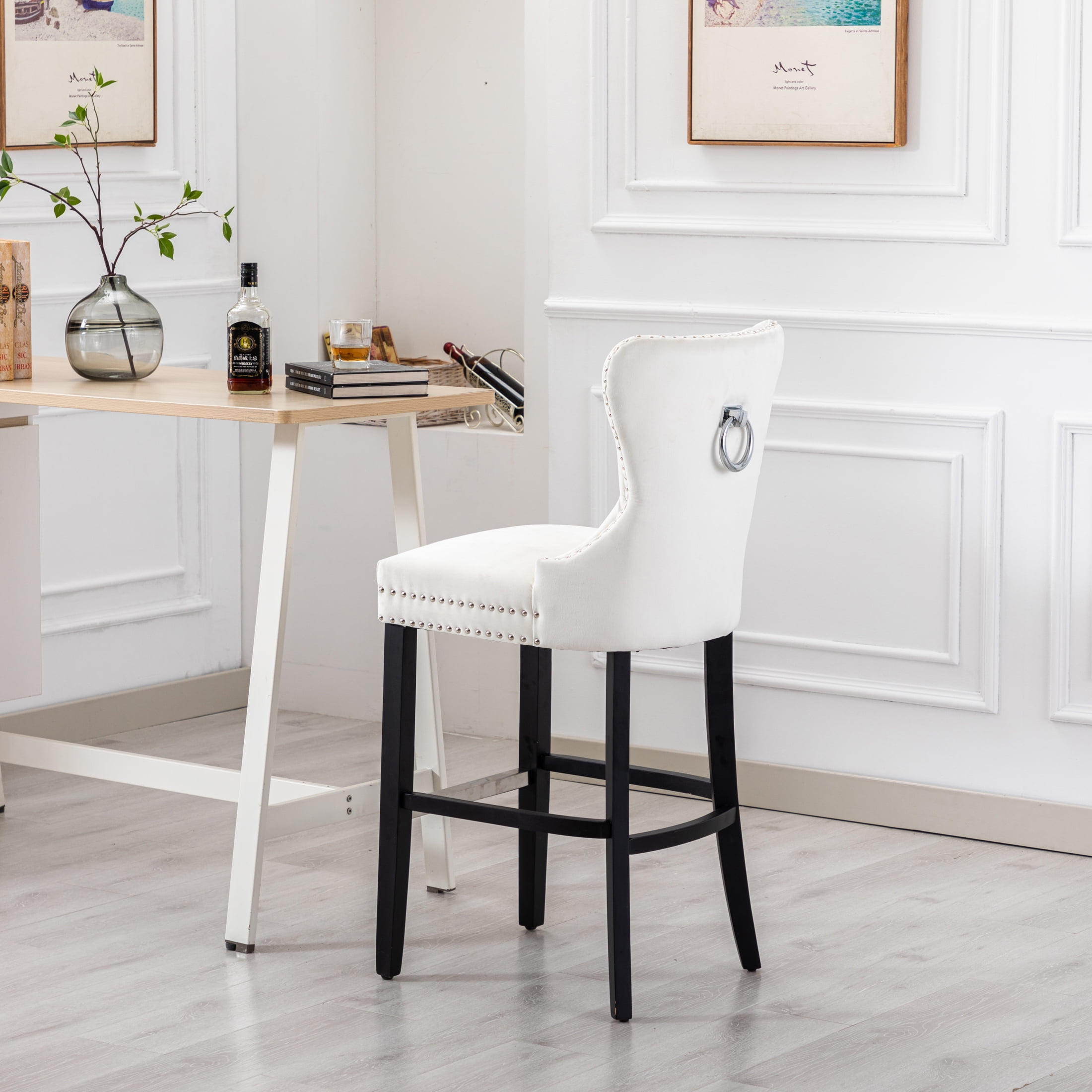 Westin Outdoor 29" Tufted Velvet Counter Stool, Black/Velvet Cream - Image 7