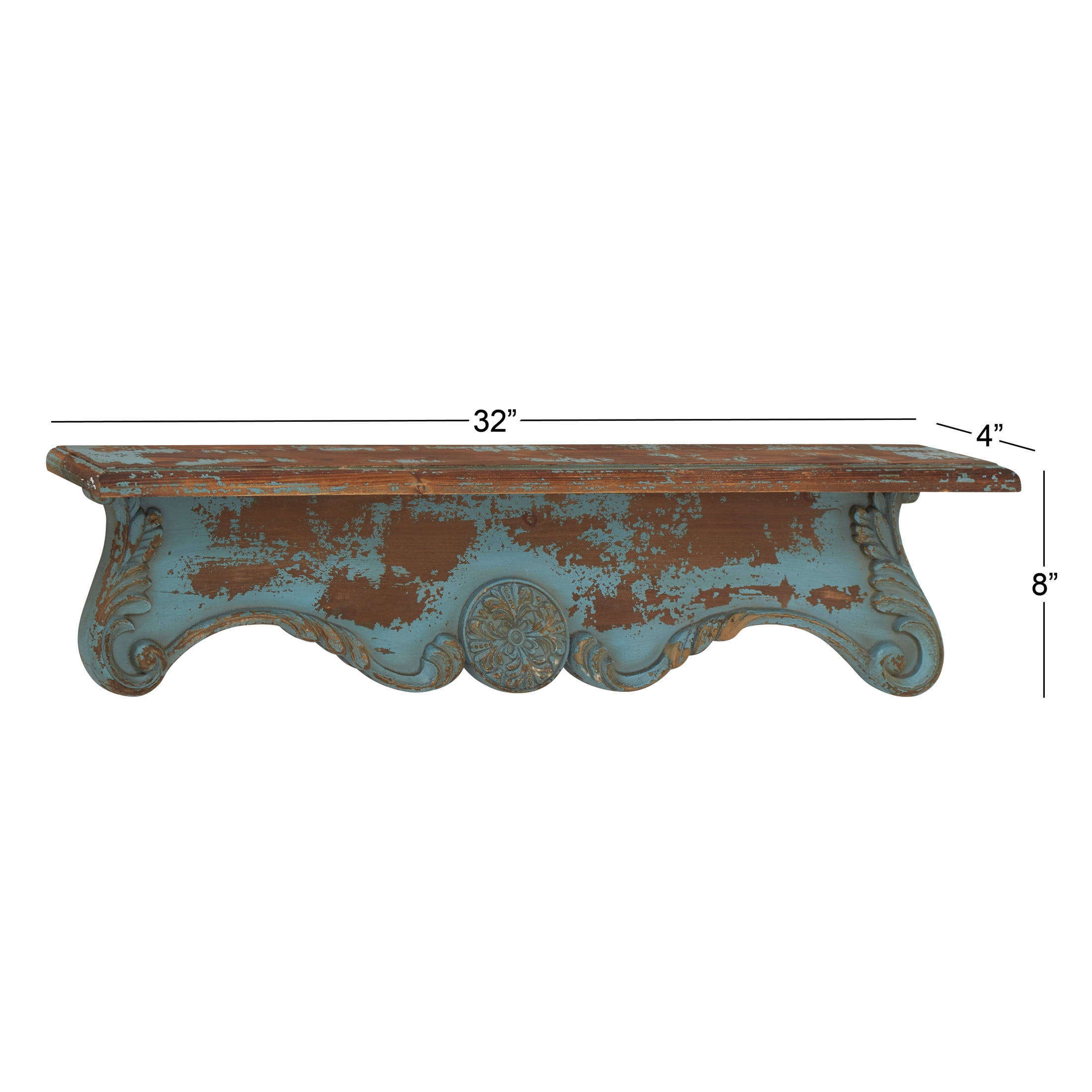 DecMode 32" x 4" 1-Tier Blue Scroll Wall Shelf - Image 8