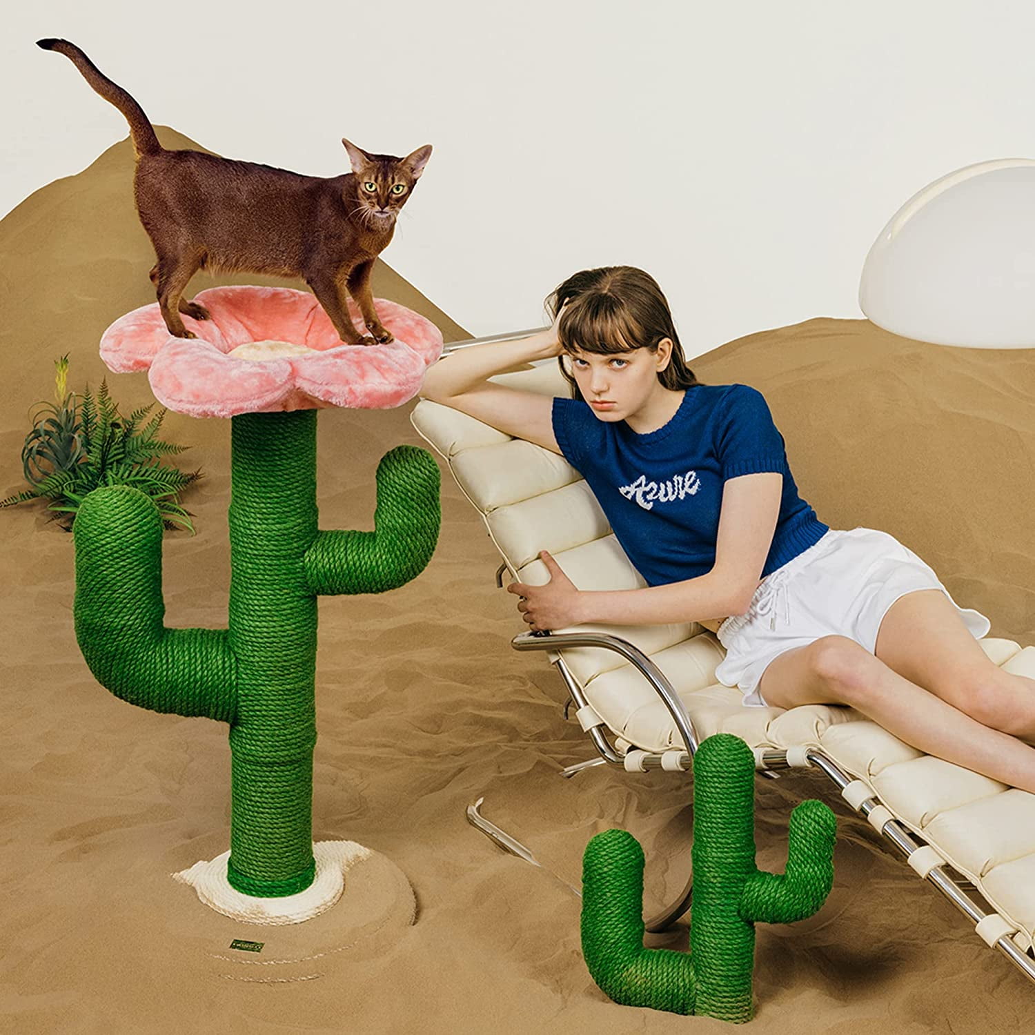 VETRESKA Cat Scratching Posts Cat Tower Tree Cat Scratcher with Hammock Sisal Rope 41.3'' Cactus - Image 4