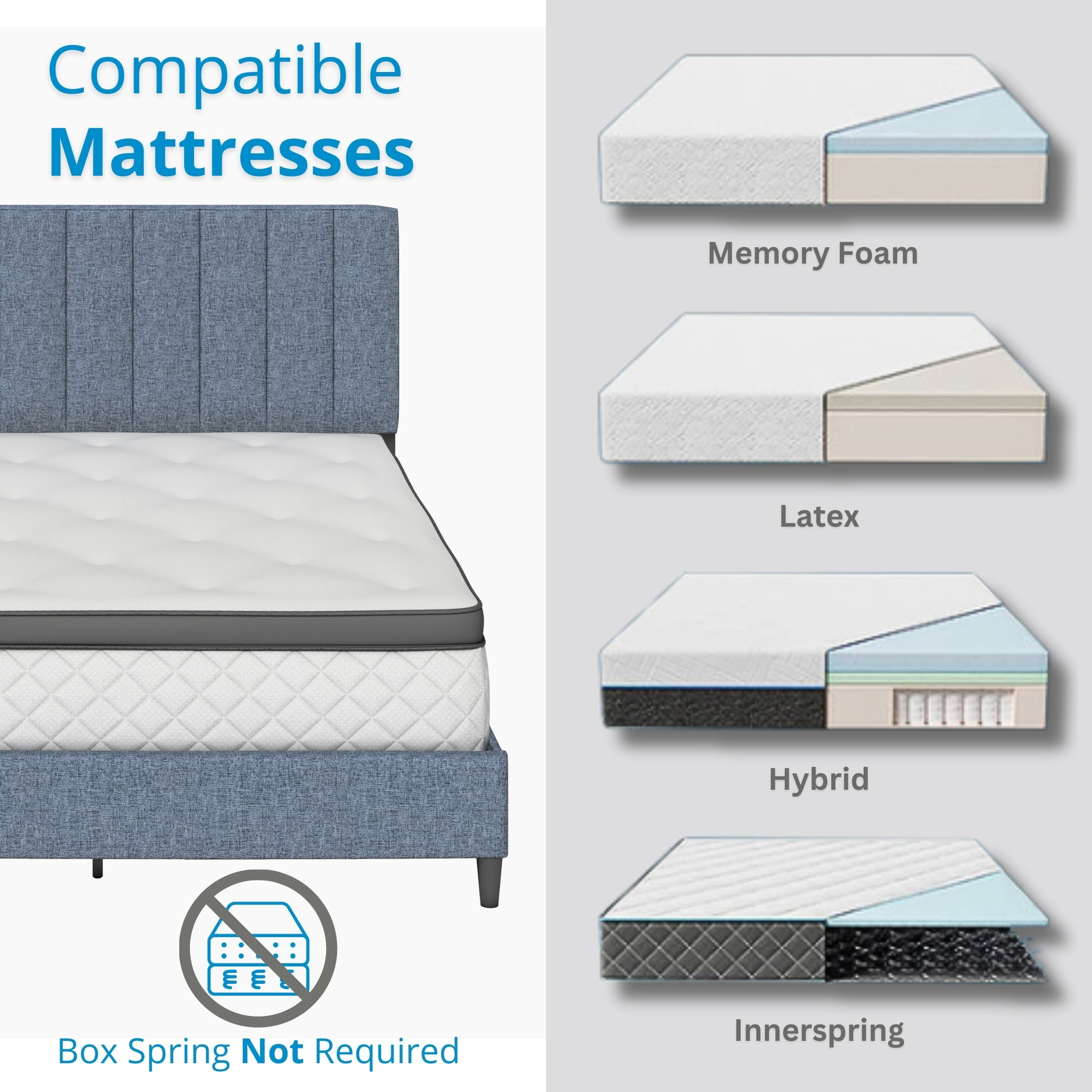 Boyd Sleep Leah Blue Linen Full Size Fully Upholstered Platform Bed Frame with Adjustable Headboard - Image 12