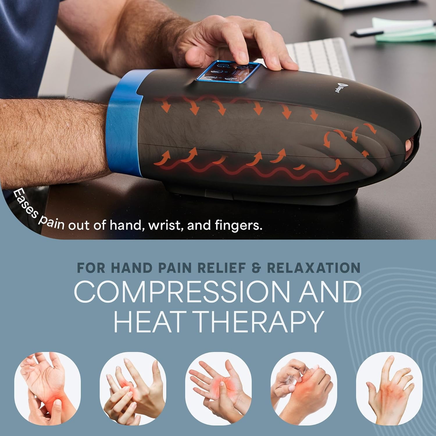 LifePro Legra Hand Massager with Heat & Compression – Finger, Palm & Wrist Massager for Arthritis, Carpal Tunnel, Pain Relief, Relaxation - Black - Image 5