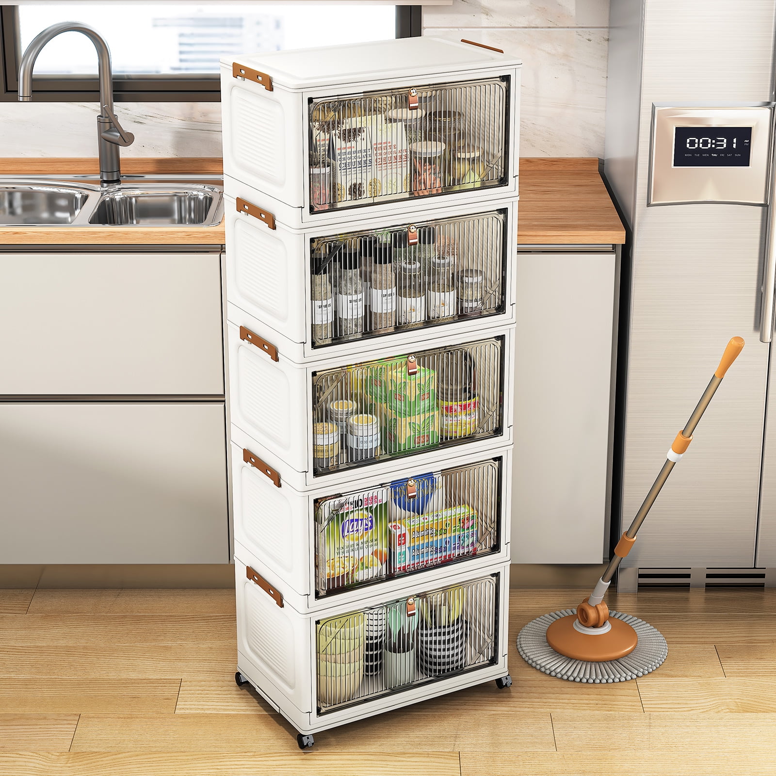 Karramlili 6-Tier Collapsible Storage Bins with Locking Wheels & Magnetic Doors, 23QT Anti-Tip Organizers with Side Latches, Foldable Plastic Stackable Bins for Closet/Bedroom/Dorm Room Organizing - Image 4