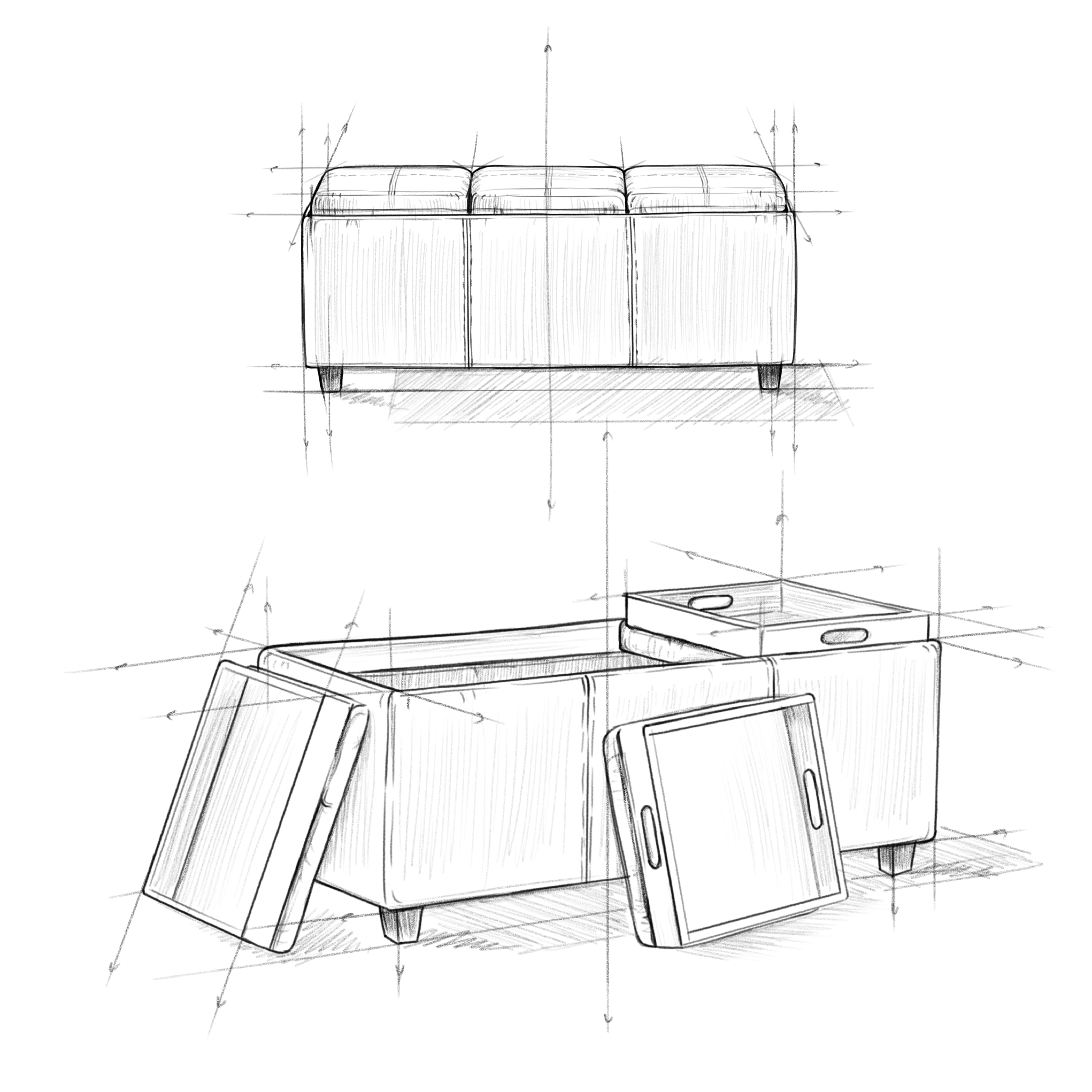 Avalon 42 inch Wide Contemporary Storage Ottoman in Slate Grey Linen Look Fabric - Image 7