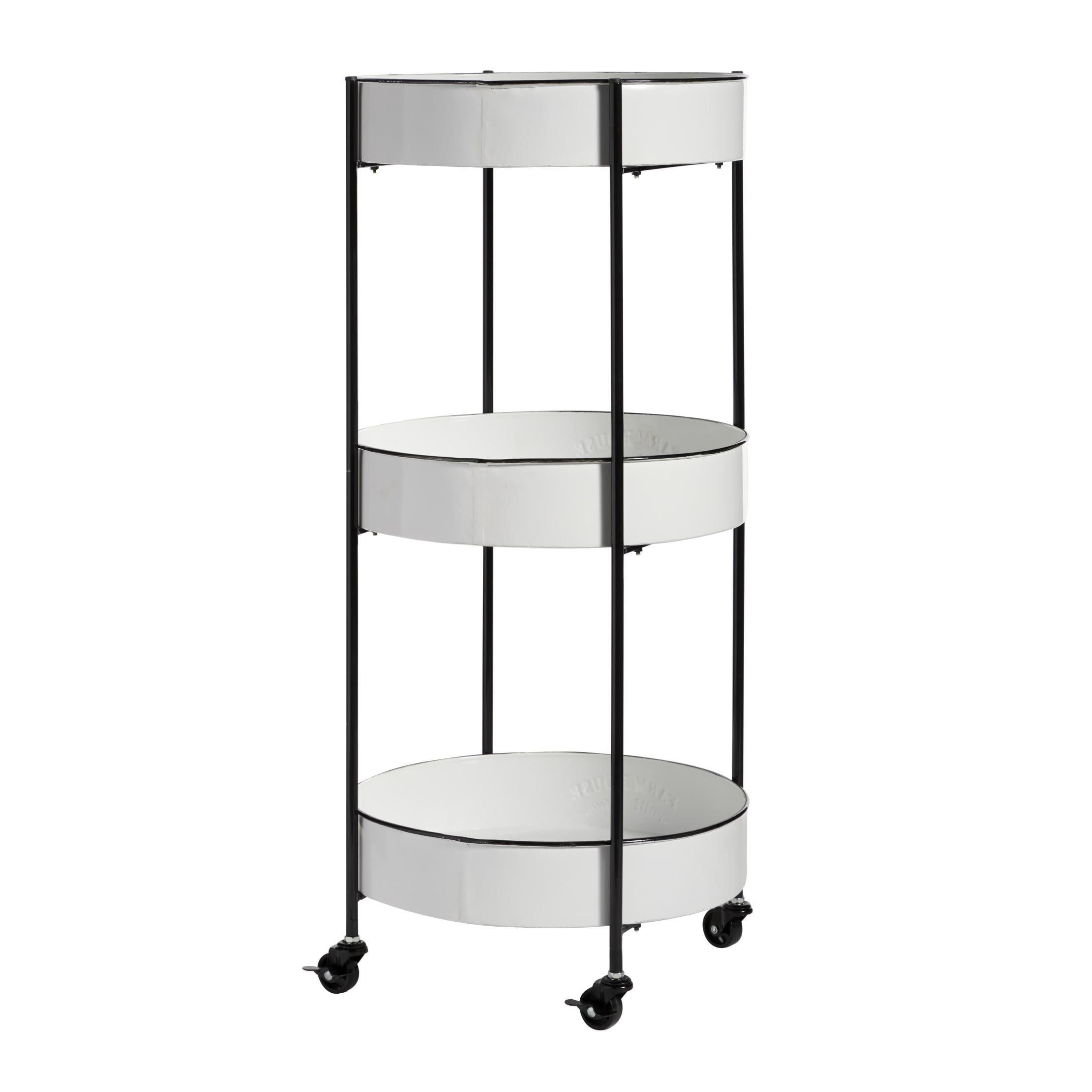 DecMode 16" x 34" White Metal Kitchen Rolling 3 Shelves Bar Cart with Wheels, 1-Piece - Image 12