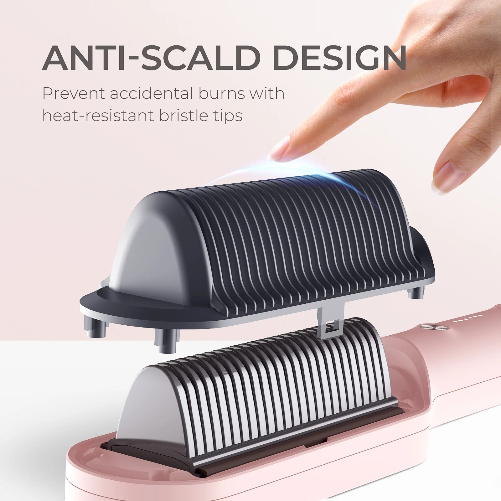 TYMO Ring Hair Straightener Brush, Hair Straightening Iron with Built-in Comb, Anti-Scald & Dual Voltage, Pink - Image 7