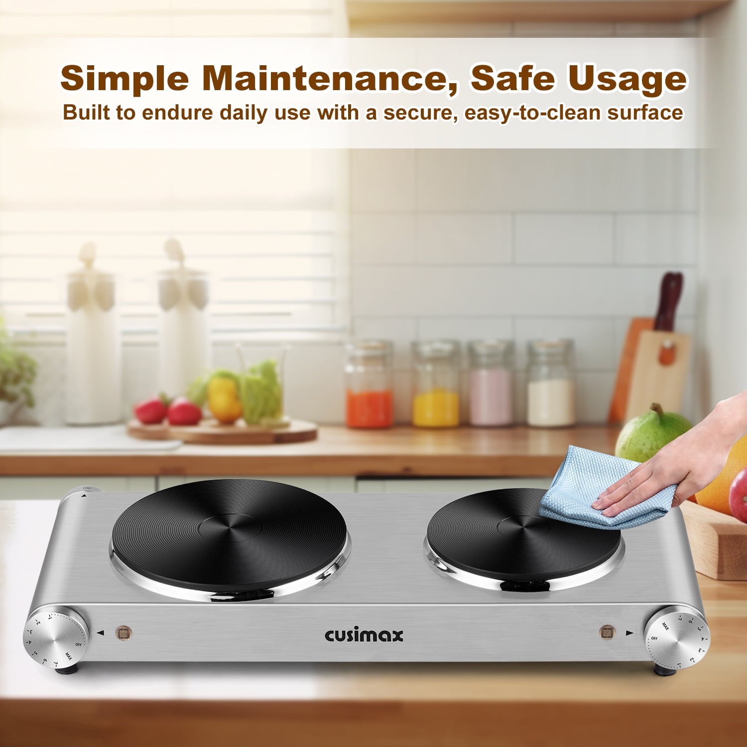 Cusimax 1800W Portable Stainless Steel Hot Plates with Cast Iron Heating Plates - Image 5