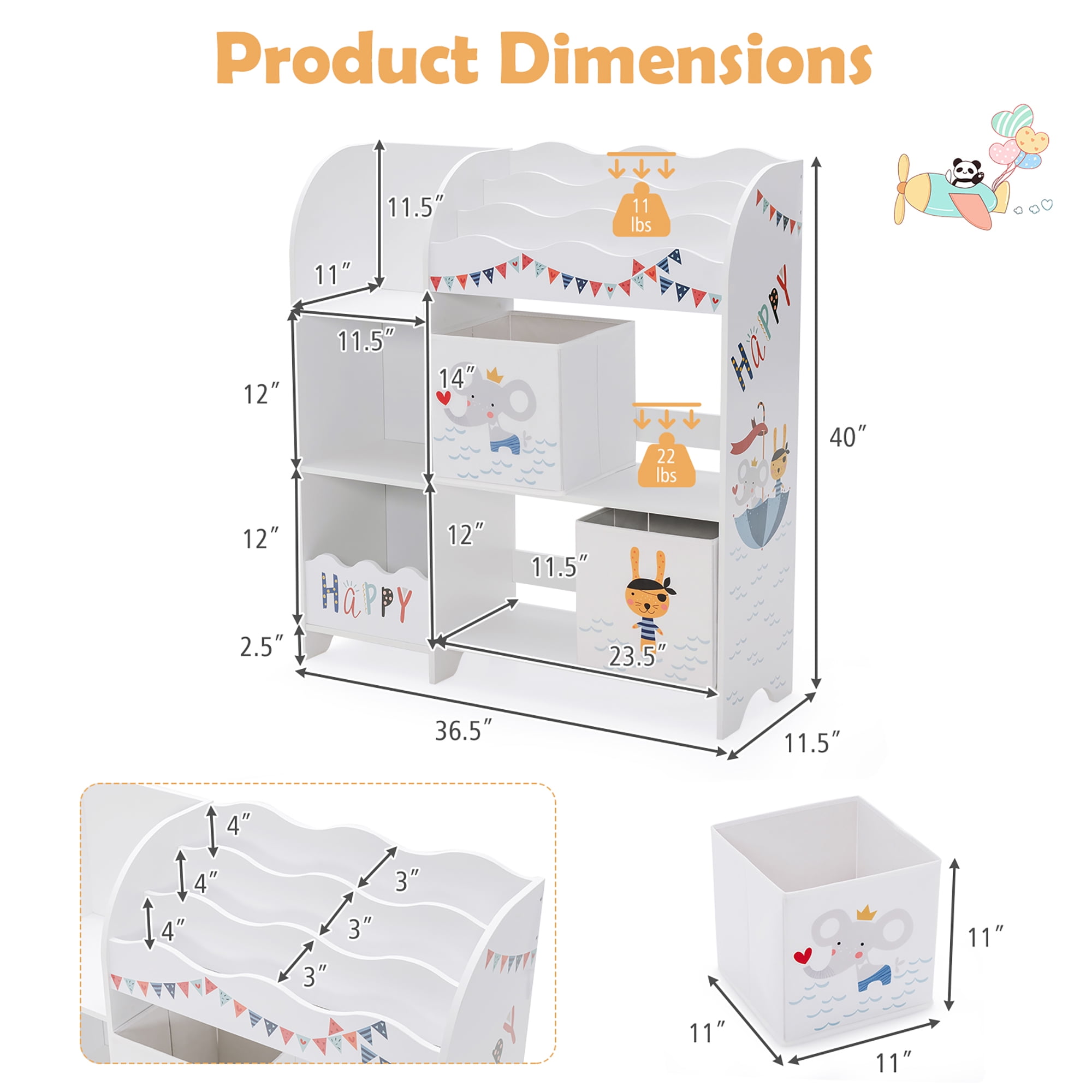 Costway Kids Toy and Book Organizer Children Wooden Storage Cabinet w/ Storage Bins - Image 9