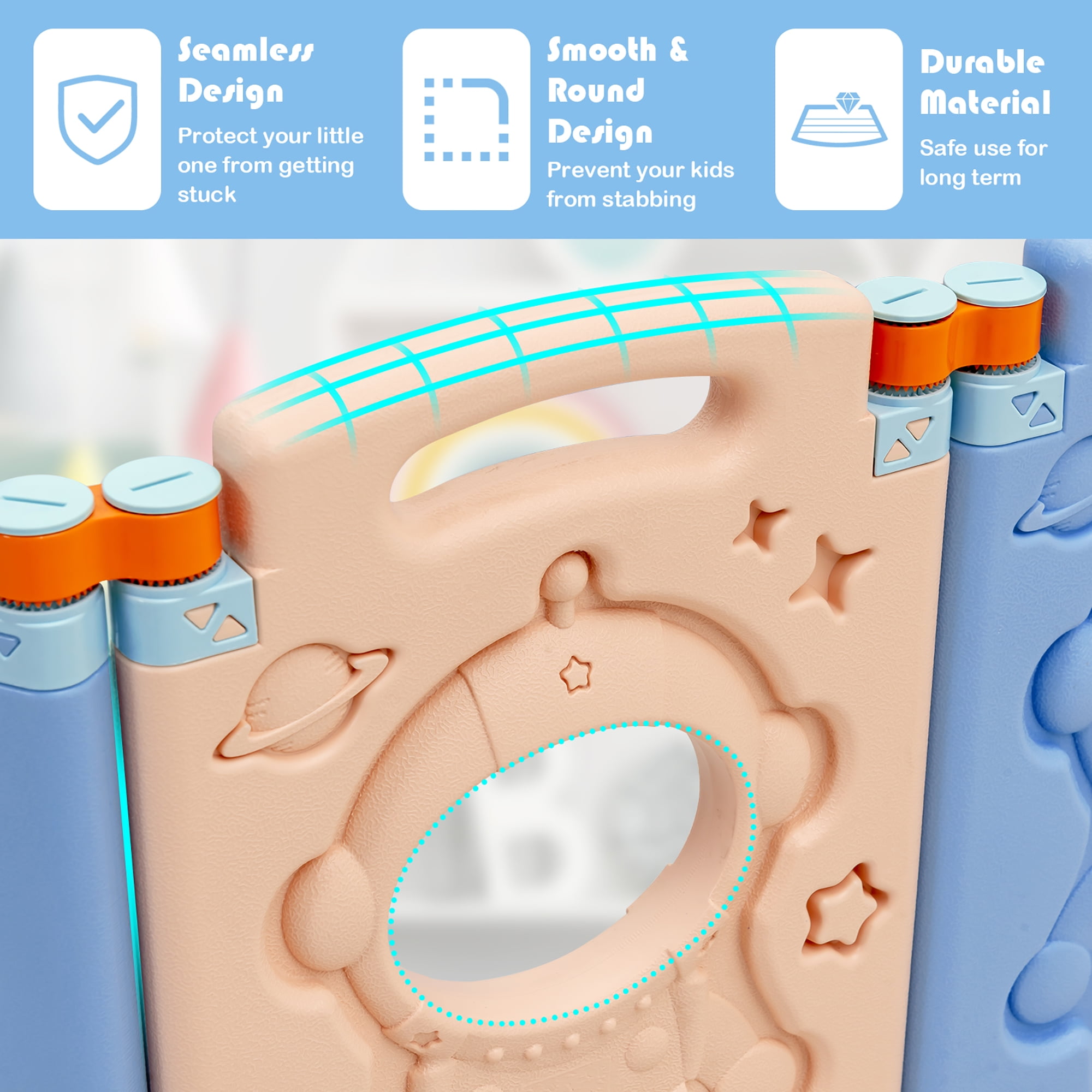 Babyjoy 14-Panel Foldable Unisex Baby Playpen Kids Activity Center with Lockable Door - Image 8