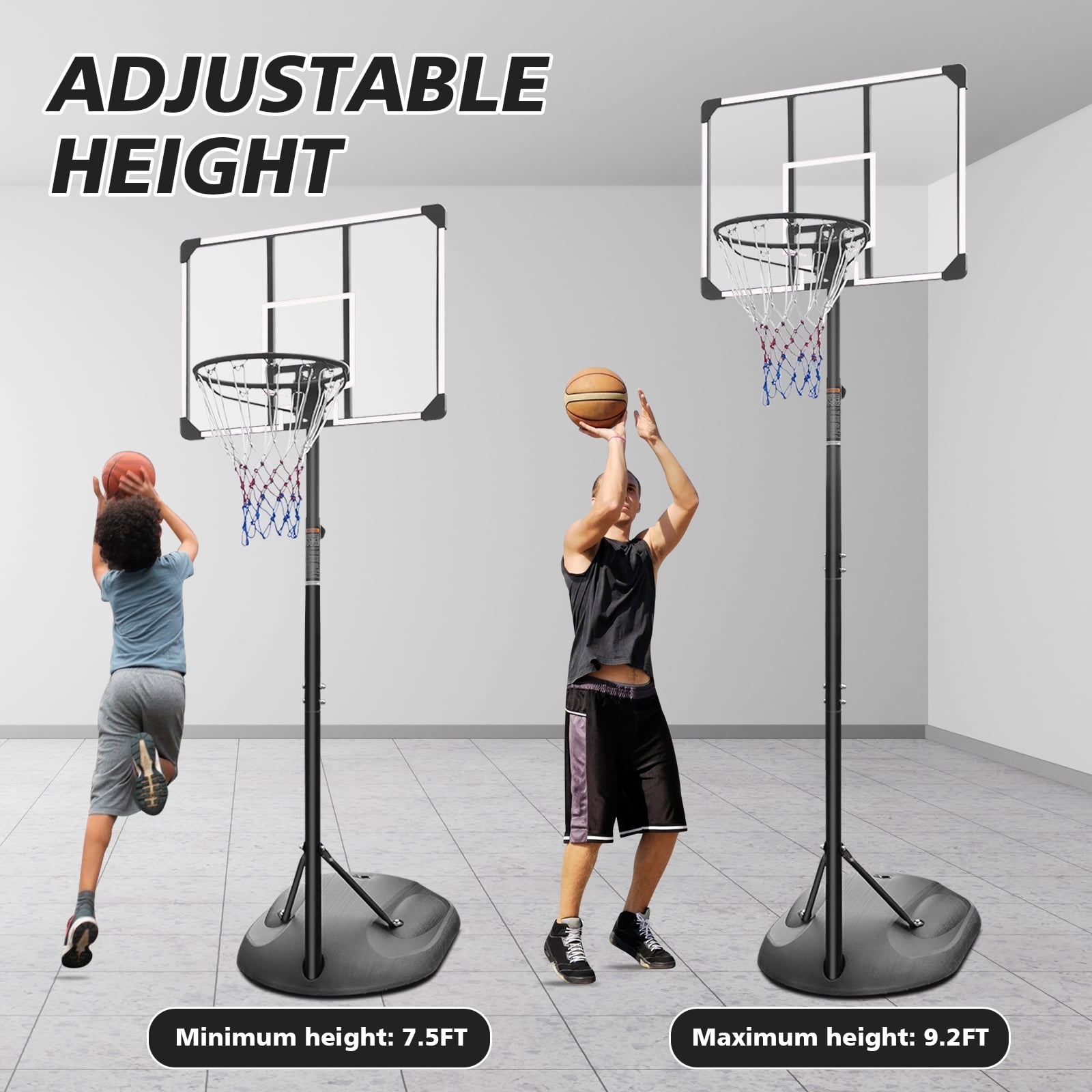 HooKung 7.5 ft - 9.2 ft Adjustable 32" x 24" Backboard Indoor and Outdoor Portable Basketball System - Image 3