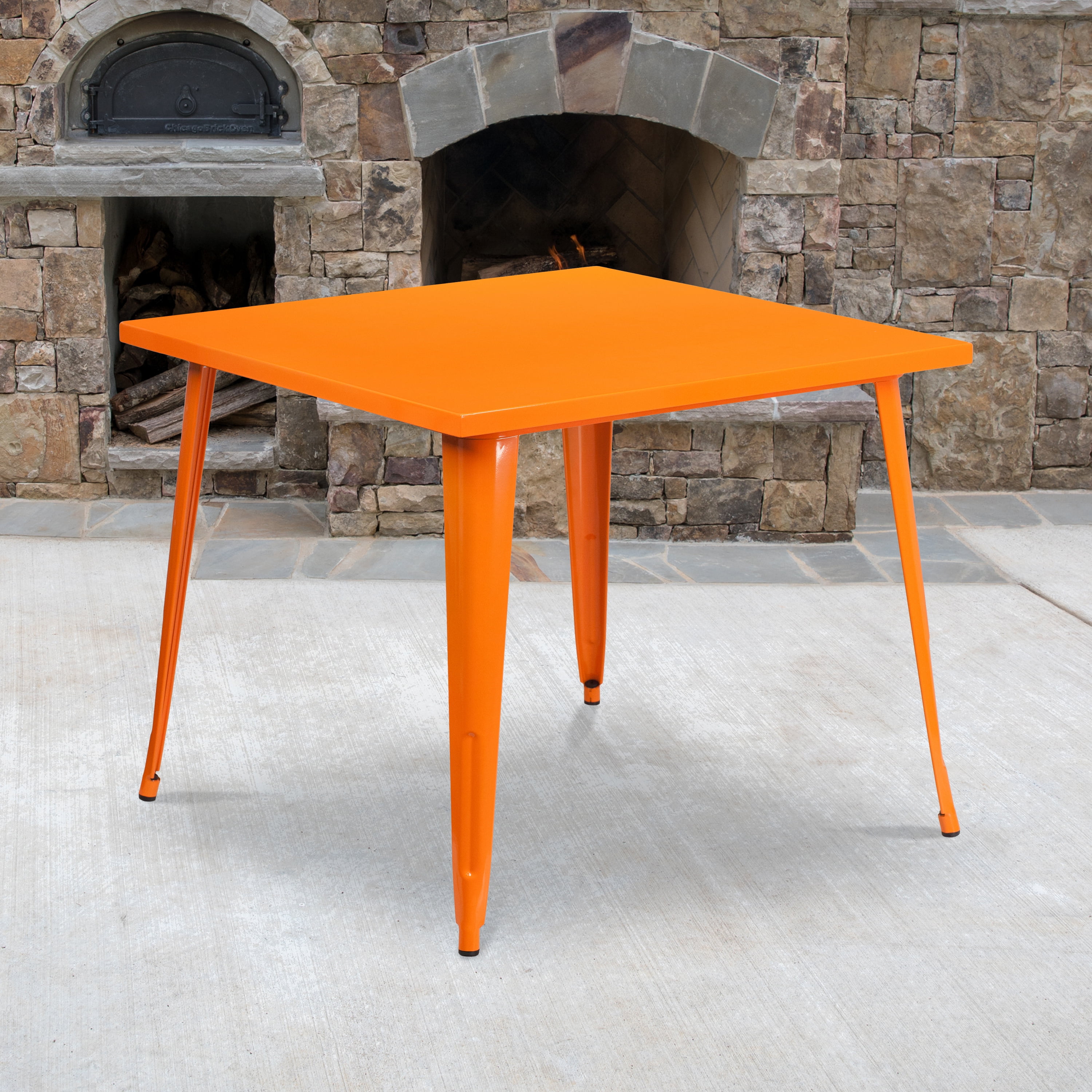 Flash Furniture Commercial Grade 35.5" Square Orange Metal Indoor-Outdoor Table - Image 4