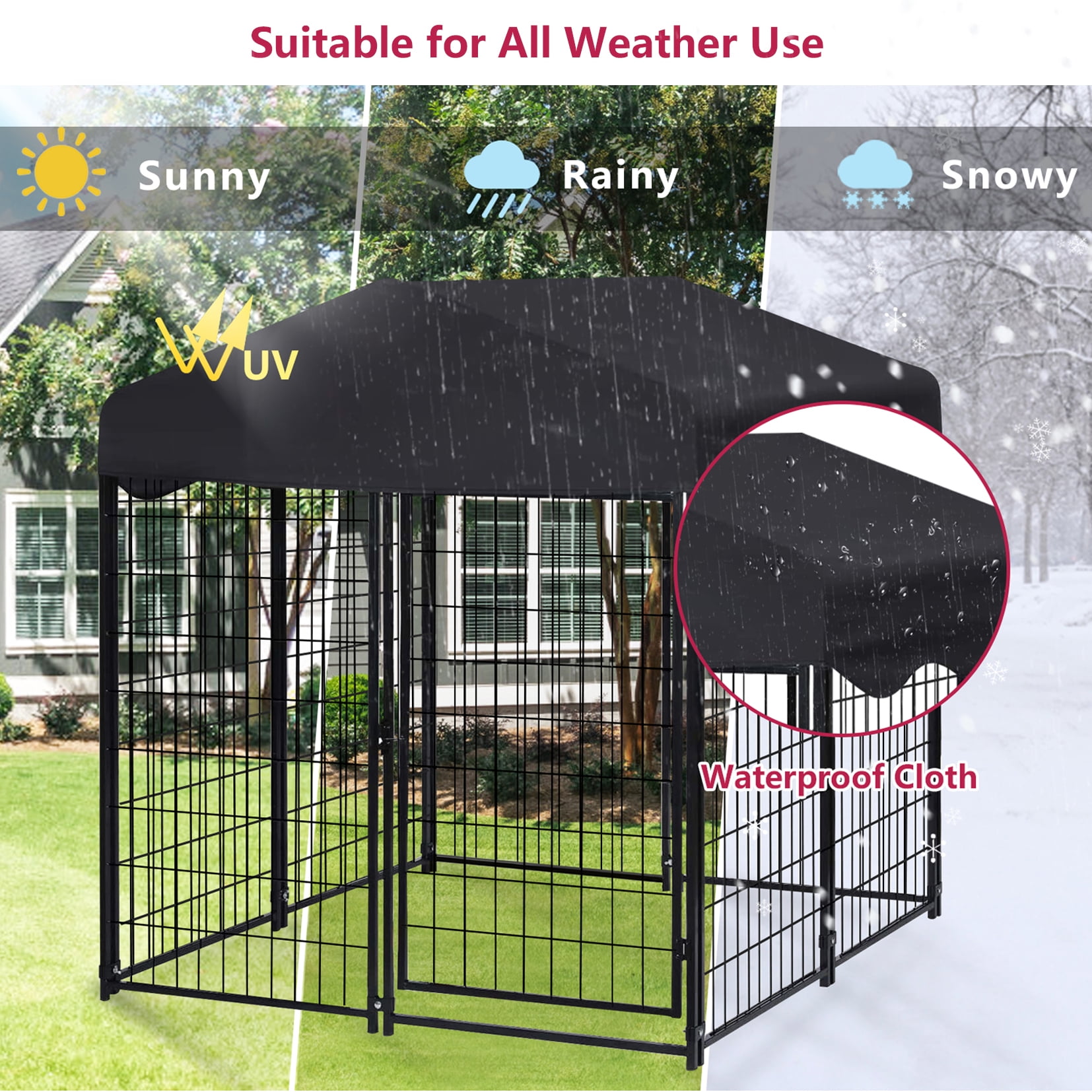 Jhsomdr 4.2ft x 4ft x 4.5ft Outdoor Dog Kennel with UV-Resistant Oxford Cloth Roof, 8 Panels Metal Dog Fence for Medium Small Dogs - Image 4