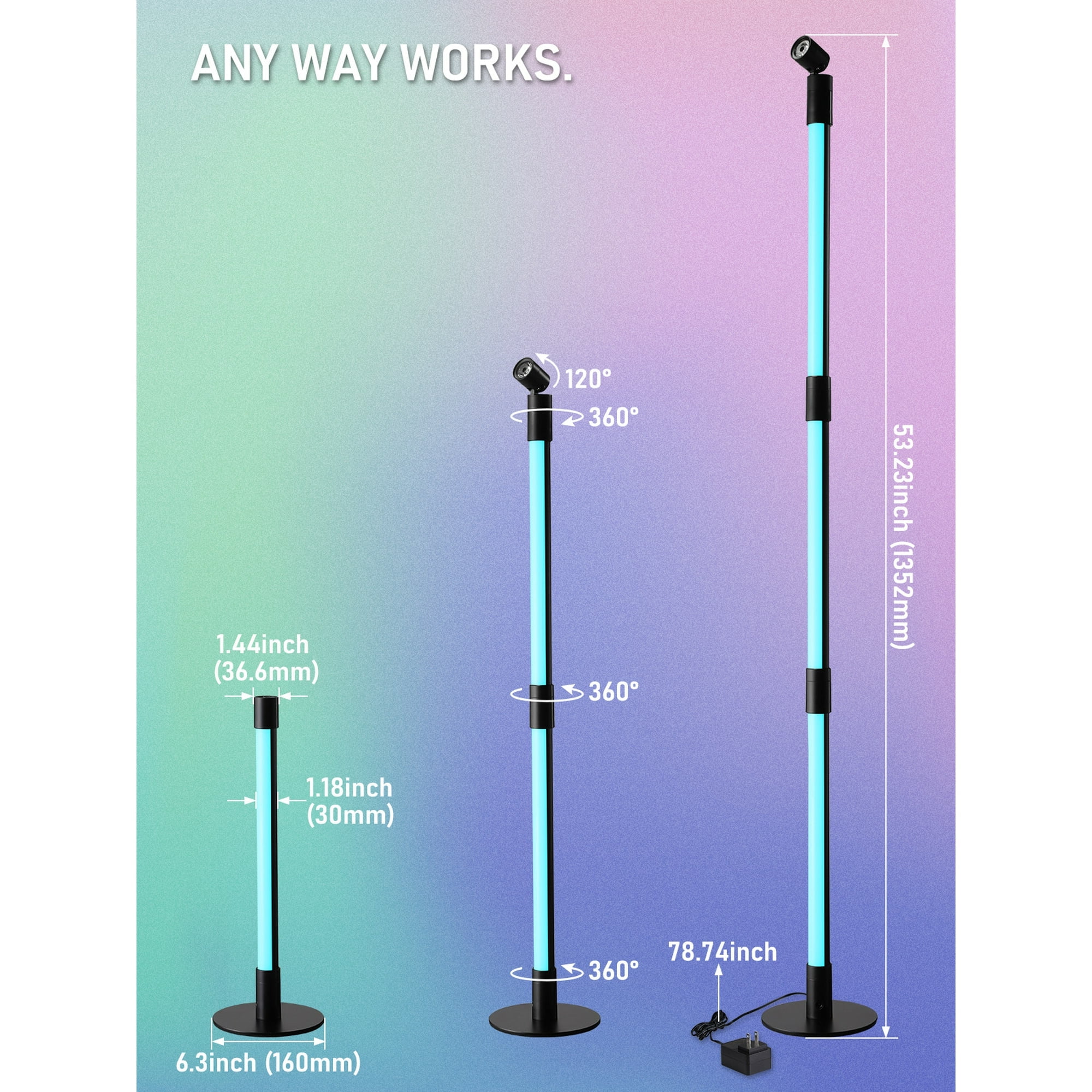 LED Floor Lamp with Spotlight, 360° RGBW Floor Tree Light with Music Sync, Remote Control, Corner Available - Image 4