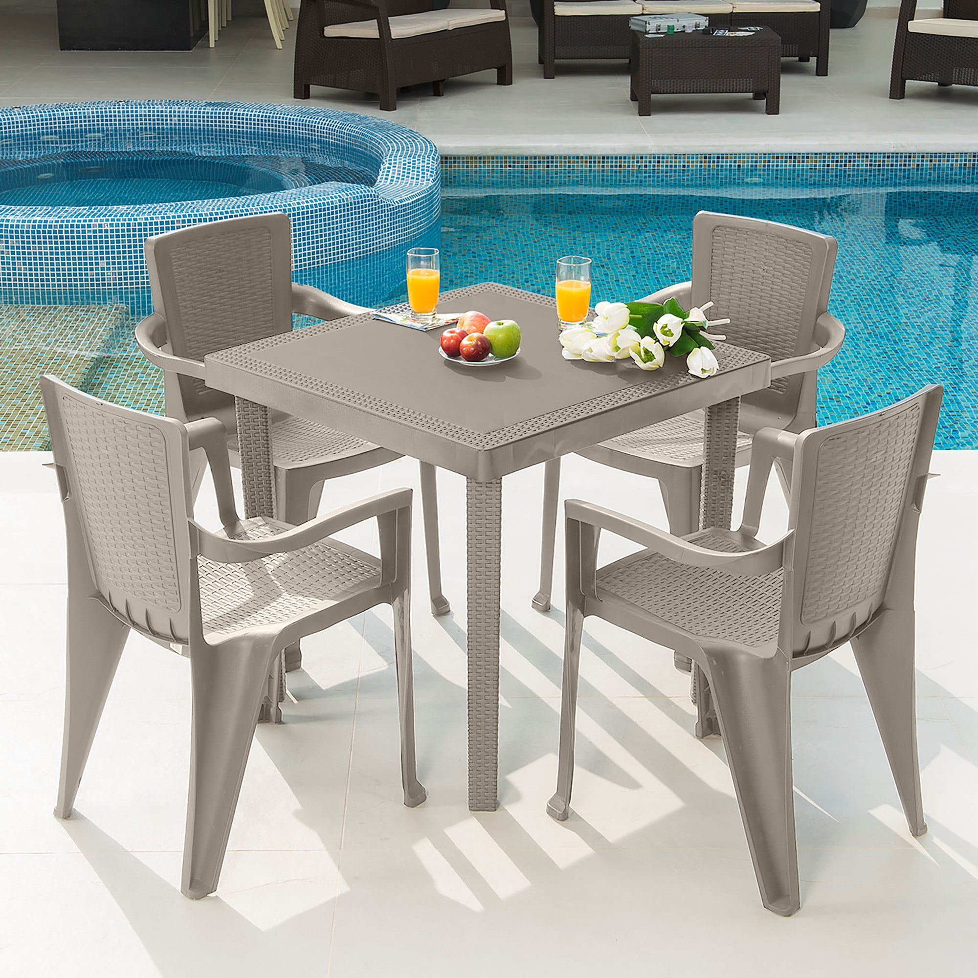 MQ Infinity PP Resin 5 - Piece Outdoor Patio Table and Chairs Set, Taupe - Image 6