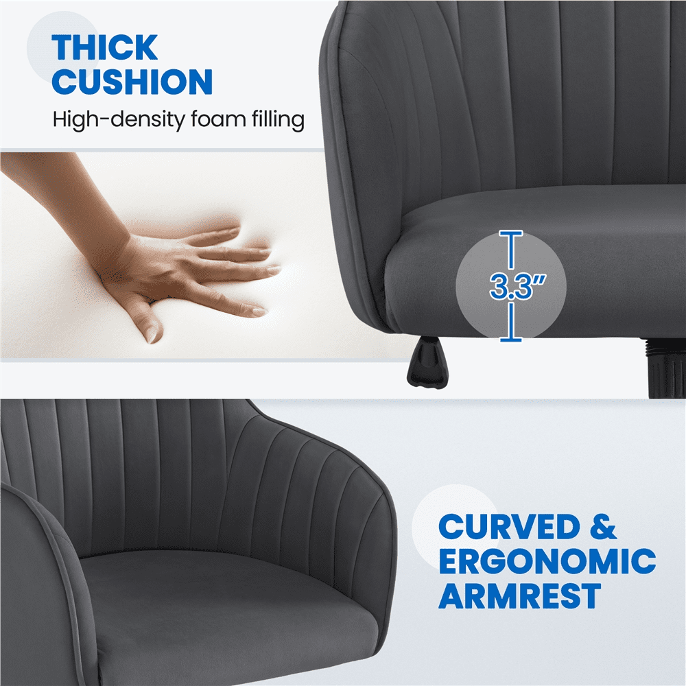 Alden Designs Velvet Mid-Back Task Chair with Armrests, Gray - Image 6