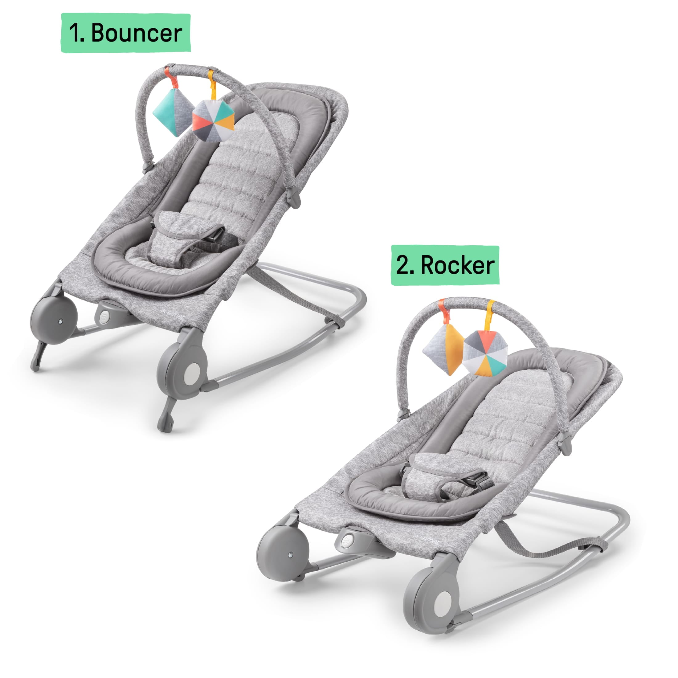 Summer by Ingenuity 2-in-1 Baby Bouncer & Rocker Duo for Infants, Light Gray Tweed - Image 10