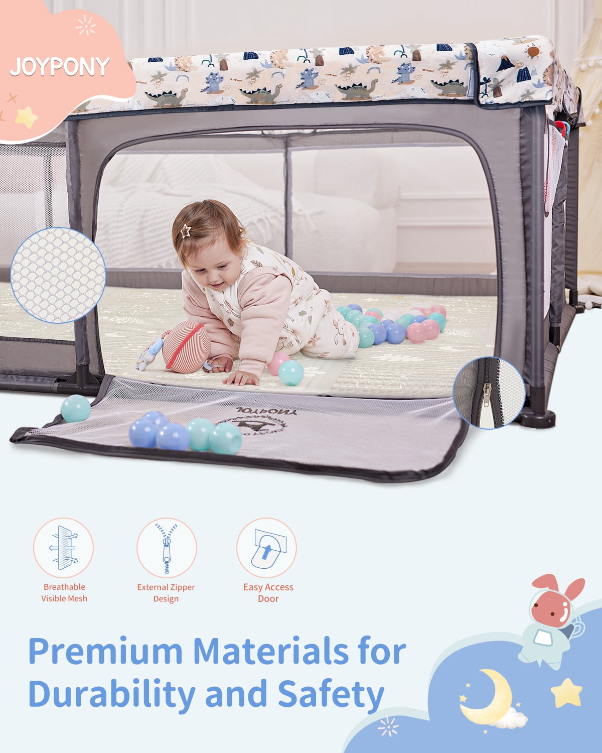 Joypony Baby Playpen with Mat, 50inch Large Play Yard Activity Center for Babies and Toddlers - Image 3
