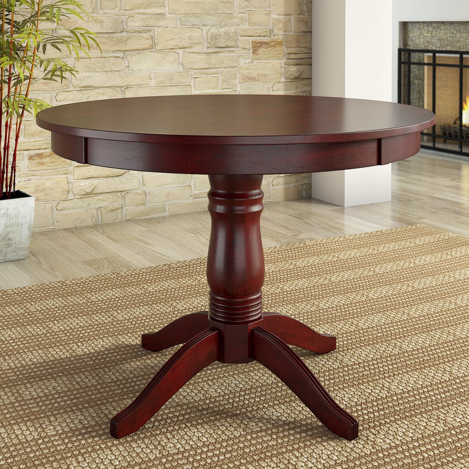 Lexington 42" Round Wood Pedestal Base Dining Table, Berry Red - Image 2