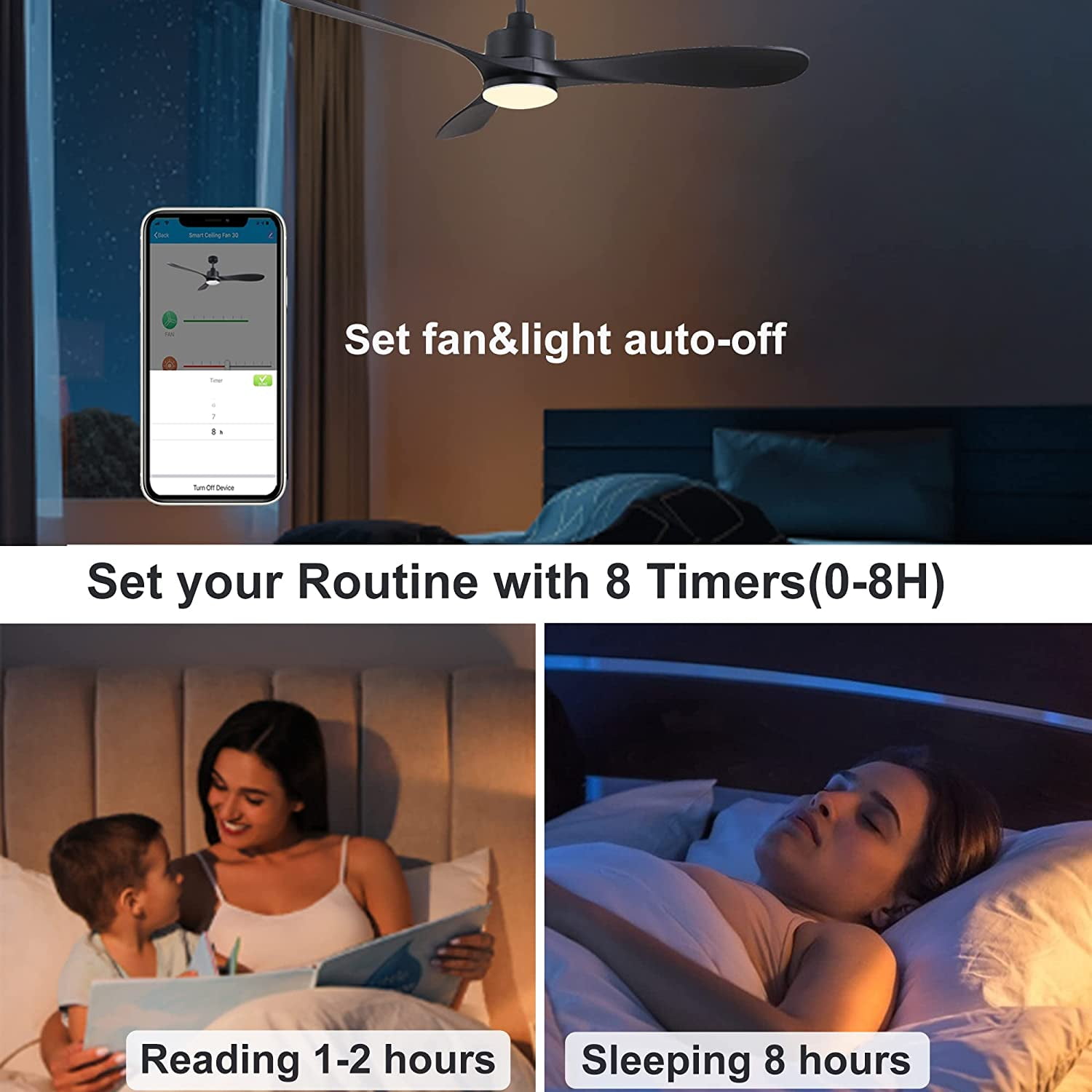 52 Inch Smart Modern Black Ceiling Fan with Lights Remote,Quiet Outdoor Ceiling Fans,Color-changing - Image 4