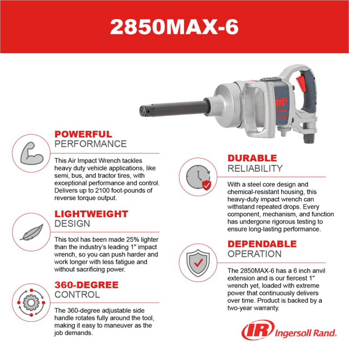 Ingersoll Rand 2850MAX-6, Pneumatic Impact Wrench, 5500 RPM - Image 2