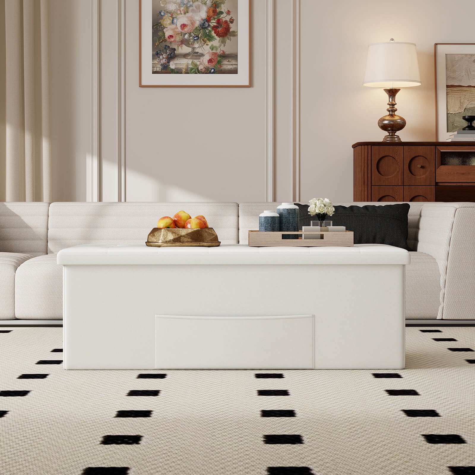 Costway 43 Inches Folding Storage Ottoman Bench Foot Rest Stool with Side Pocket White - Image 7