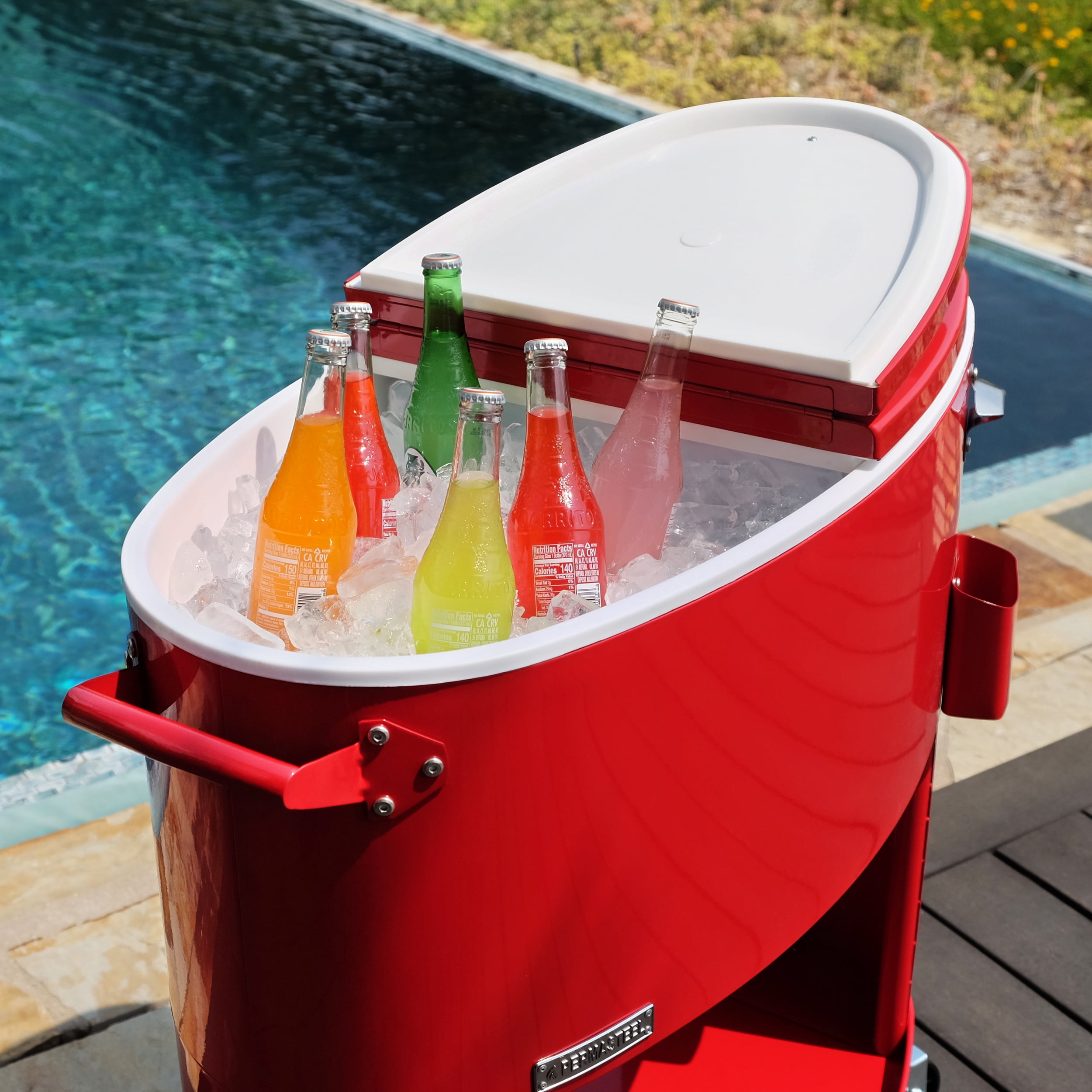 Permasteel 80-Qt Sporty Outdoor Rolling Patio Cooler with Wheels and Handles, Cooler Cart, Red - Image 2