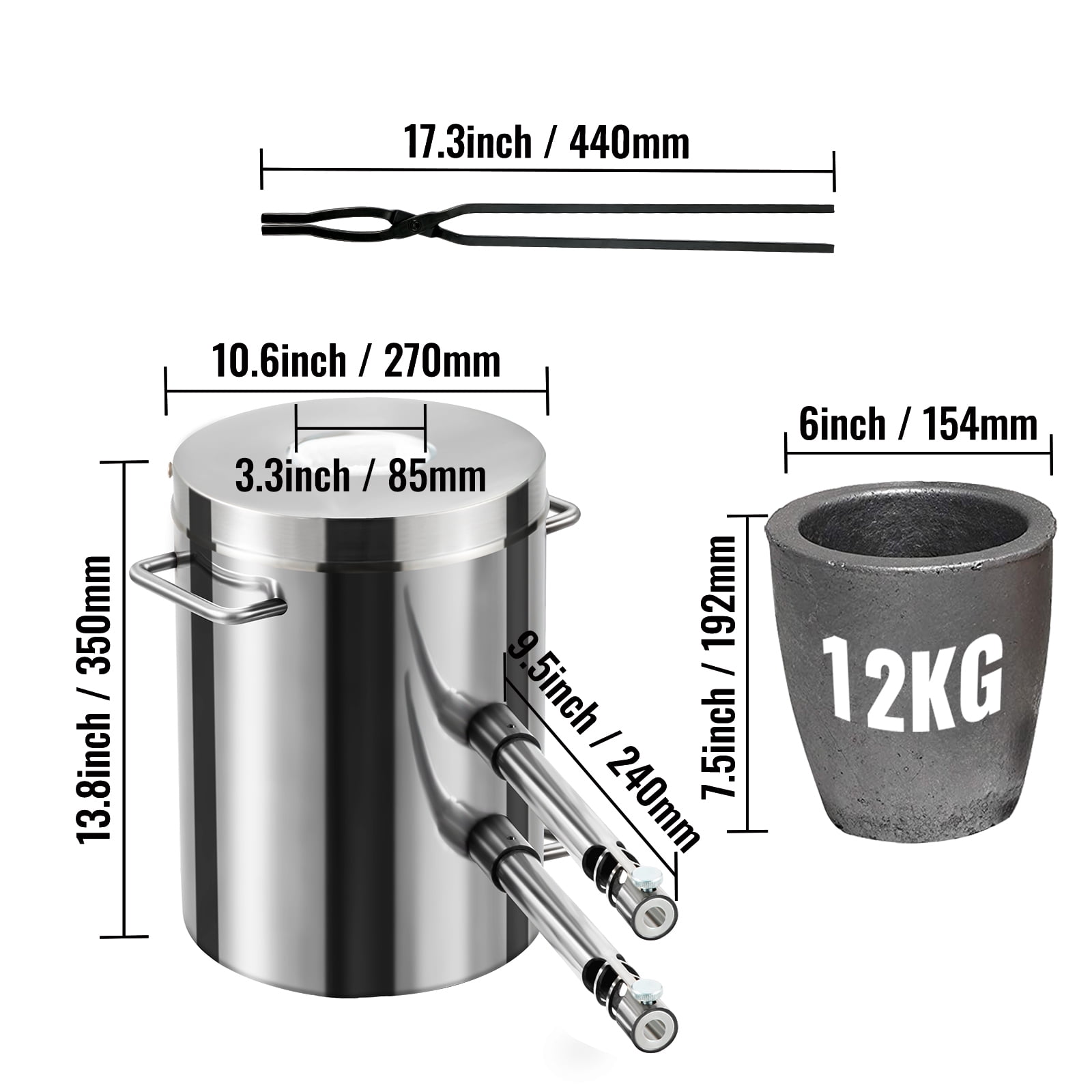 KFFKFF Propane Fueled Furnace Set, Home Foundry with 12KG Maximum Capacity, Stainless Steel Smelting Device, Blacksmith Forge Including Crucible and Tongs, Ideal for Metal Scrap Recycling and Casting - Image 4