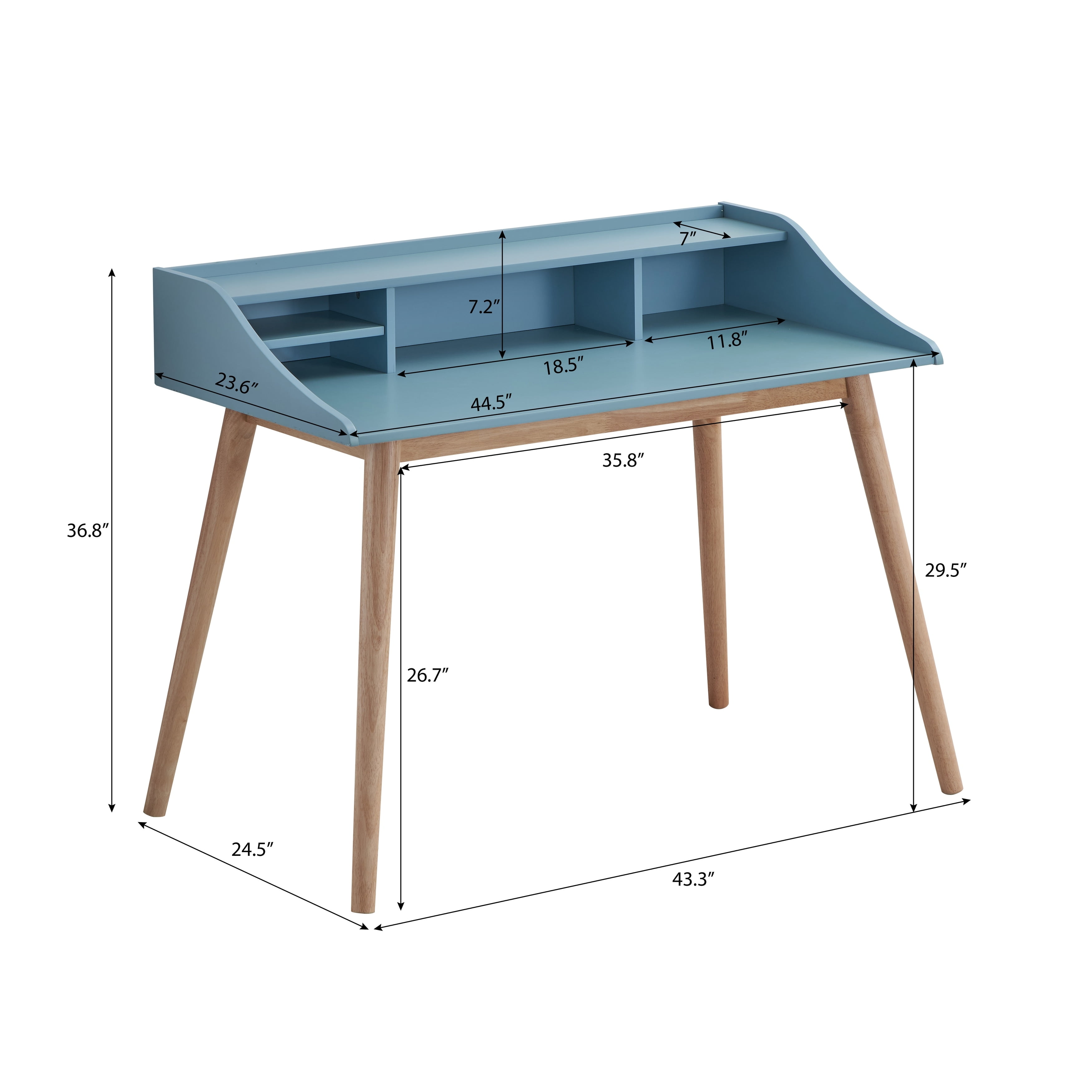 Roundhill Furniture Roskilde Solid Wood Writing Desk with Hutch in Blue - Image 3