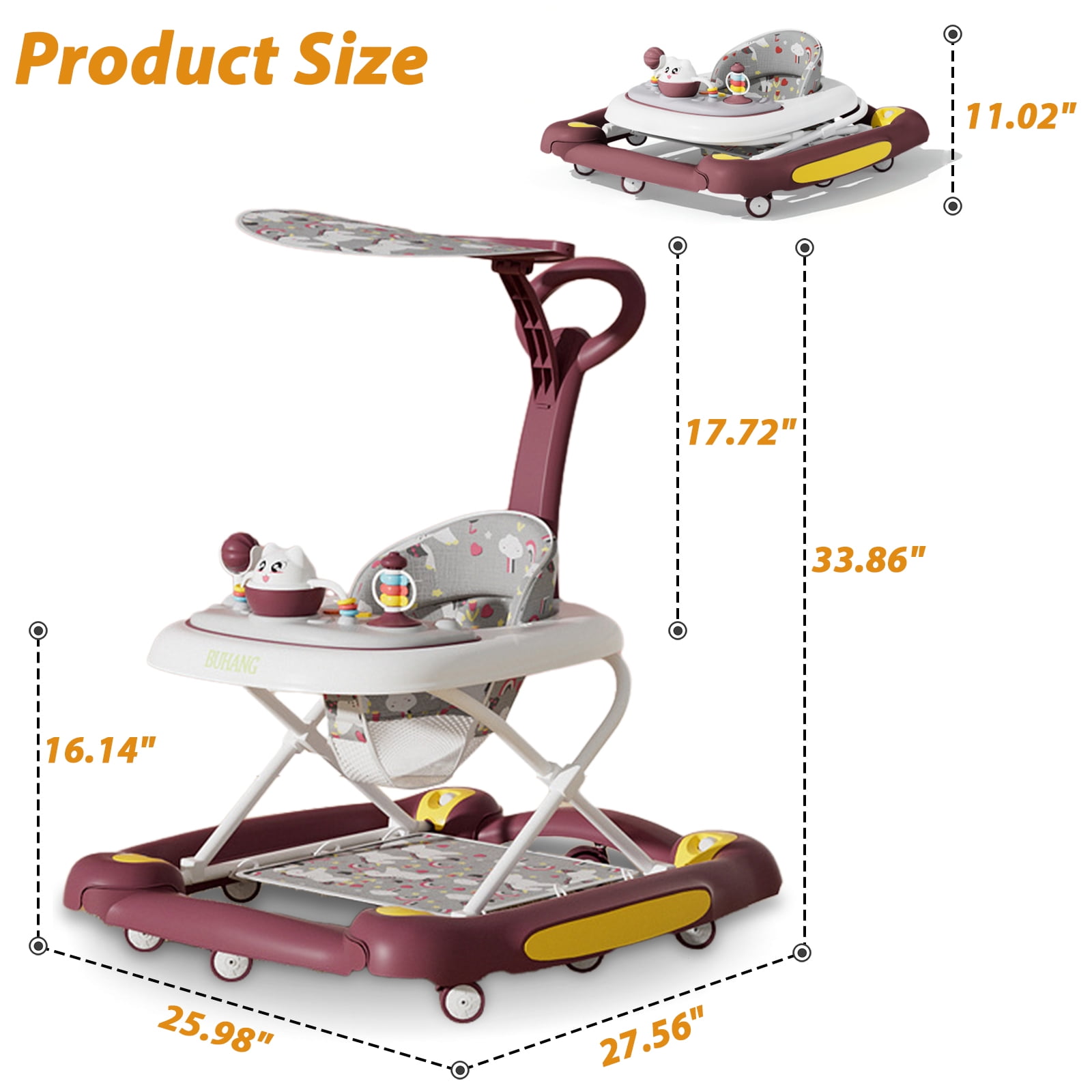 SLLINGLUO Baby Walker, 5-in-1 Infant Walker for Babies, Girls and Boys, Adjustable Folding Walker with Music Toys, Red - Image 7