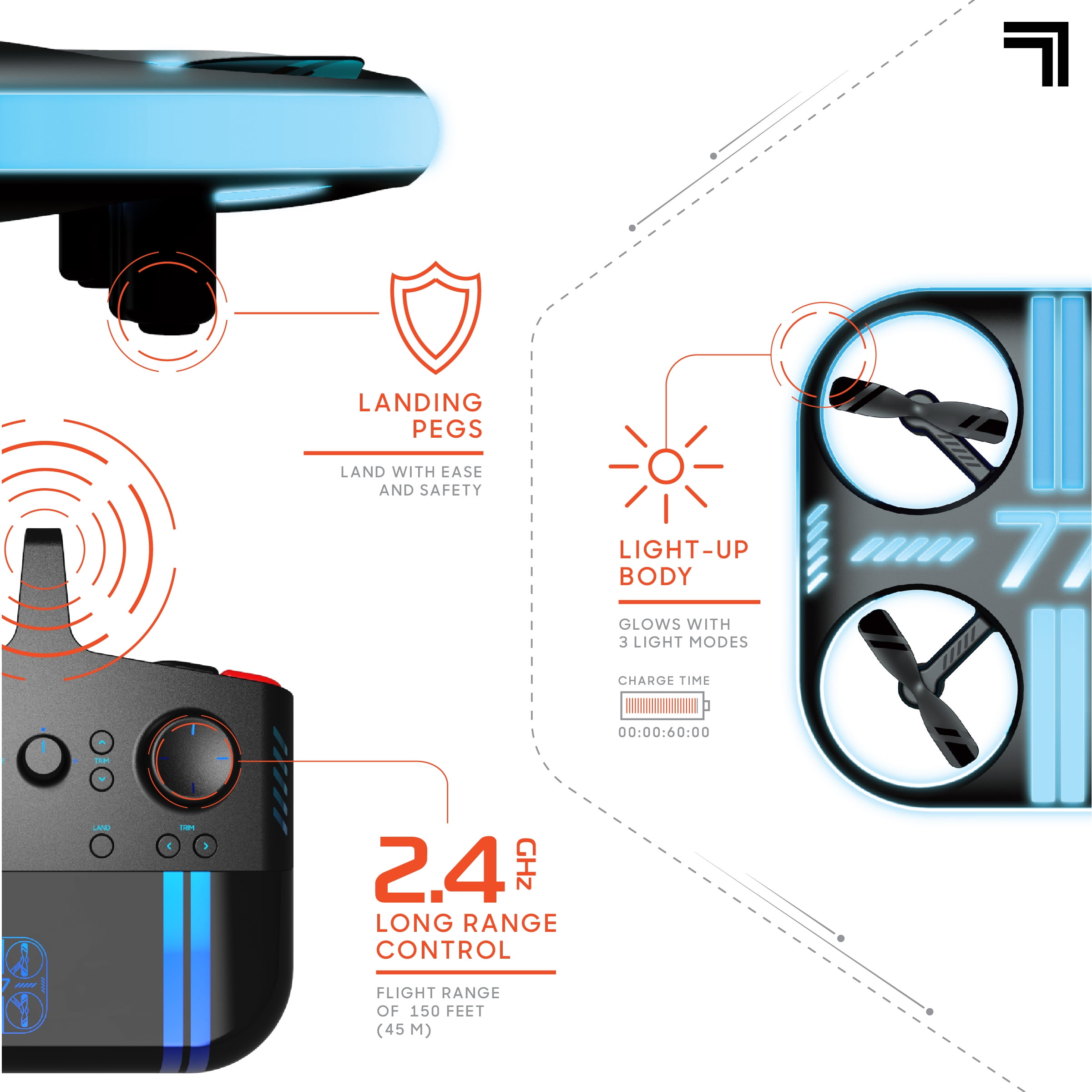 Sharper Image® Lumo Stunt Remote Control LED Glow Drone, Long Range Wireless Control, 3 Light Modes - Image 3