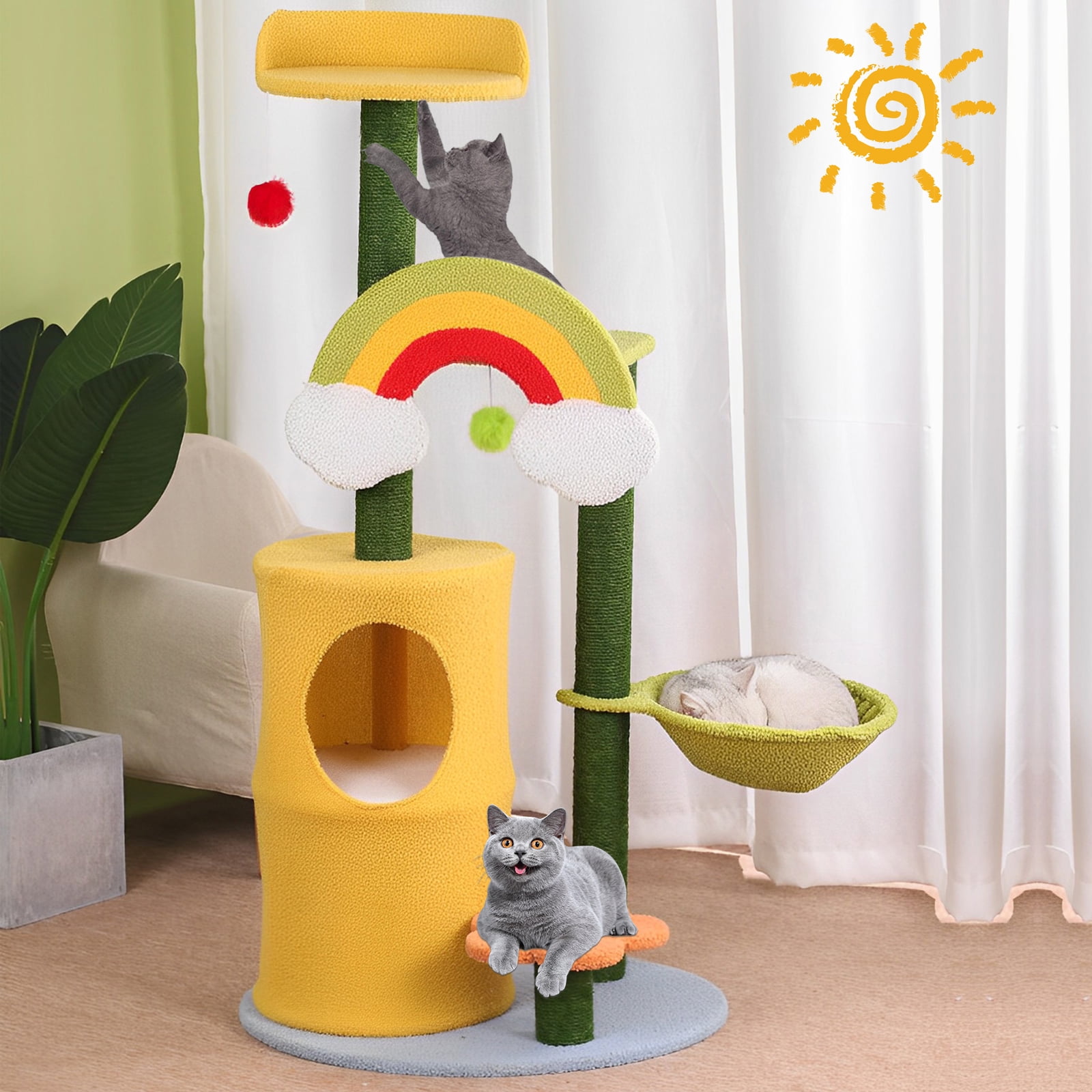 LitaiL 47"H Cat Tree with Scratching Posts, Rainbow Cat Tower with Double Cat Condos and Hanging Balls, Cat Furniture for Indoor Kittens - Image 5