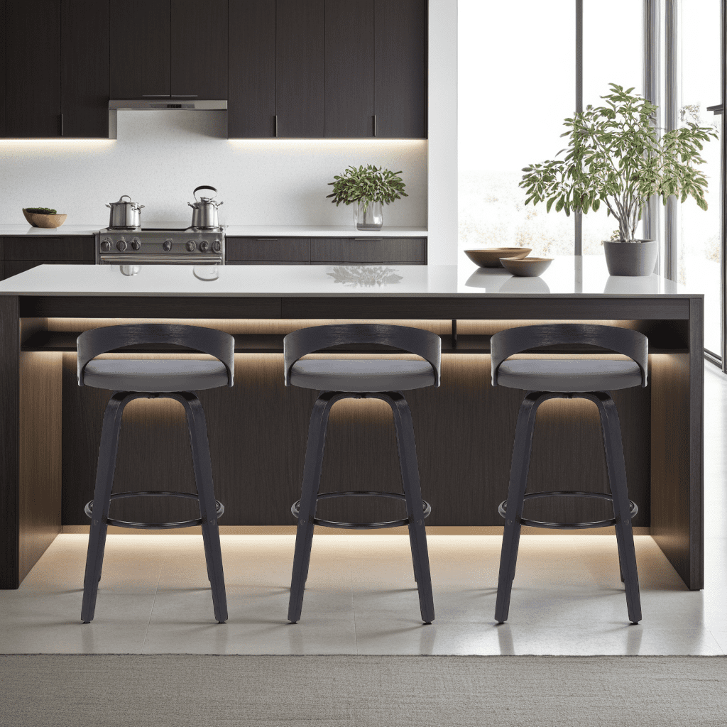 Sonia 26" Counter Height Swivel Gray Faux Leather and Black Wood Bar Stool - Image 8