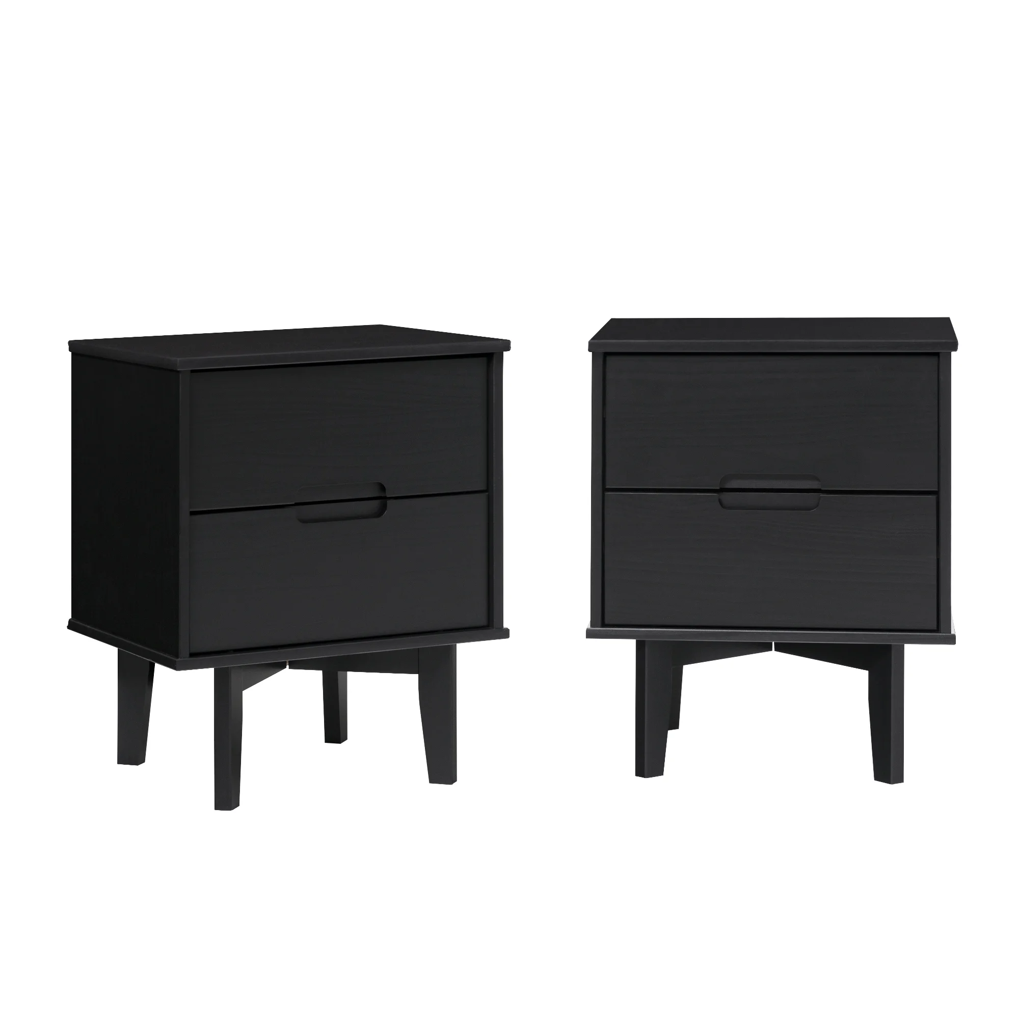 Walker Edison Set of 2 Mid-Century Modern 2-Drawer Nightstands, Black - Image 8