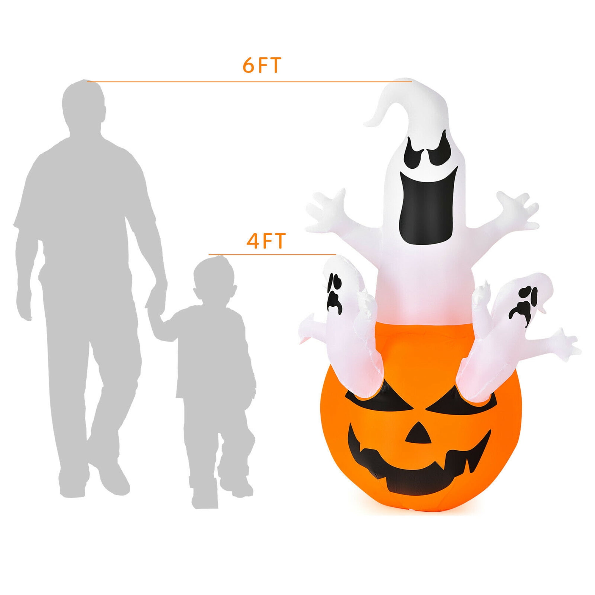 Gymax Ghost in Pumpkin Halloween Yard Inflatable, with Built-in LED Lights 6' - Image 6