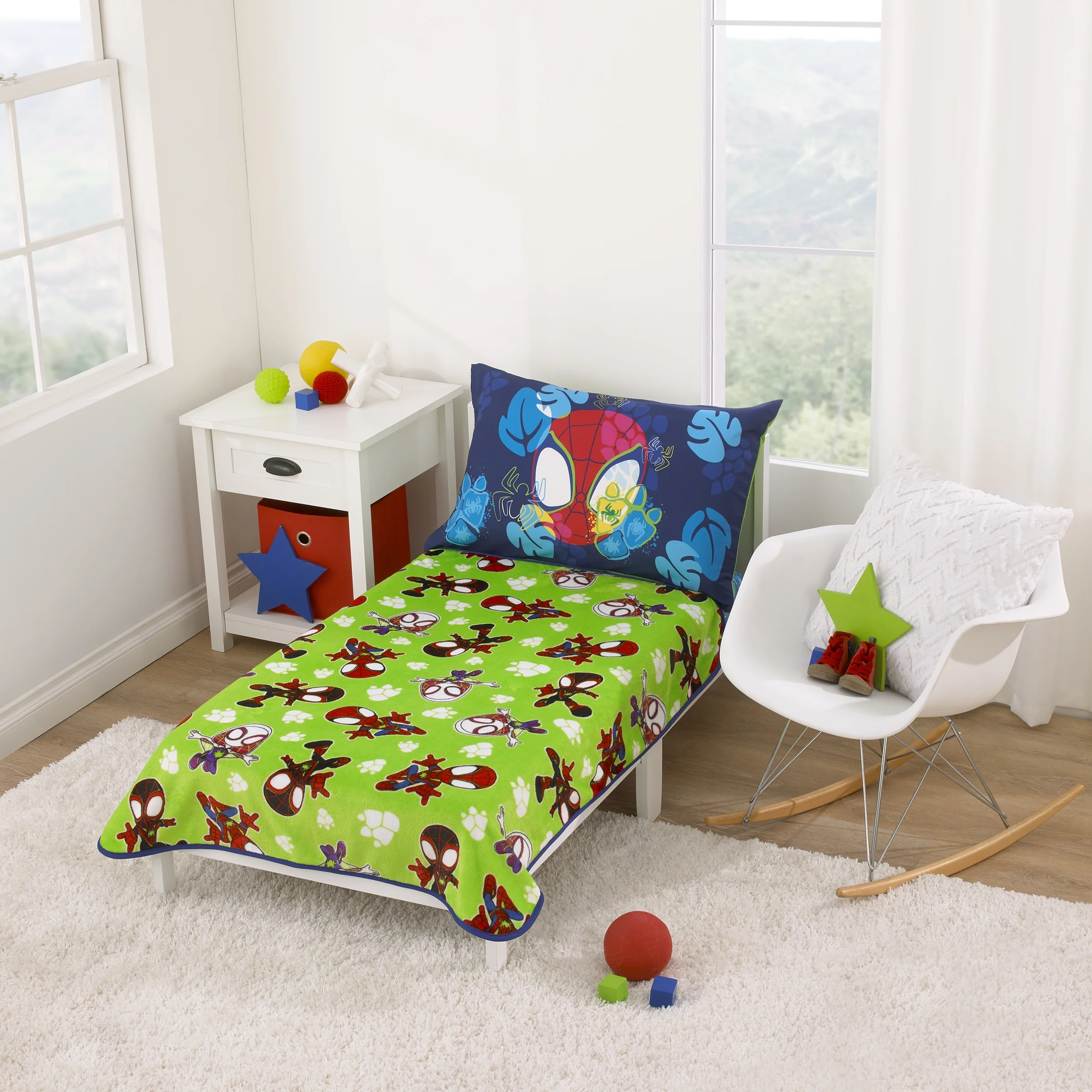 Marvel Spidey Dino Webs 5-Pc Toddler Bed Set - Comforter, Fitted Sheet, Top Sheet, Pillowcase, Blanket, Blue, Toddler Boy - Image 8