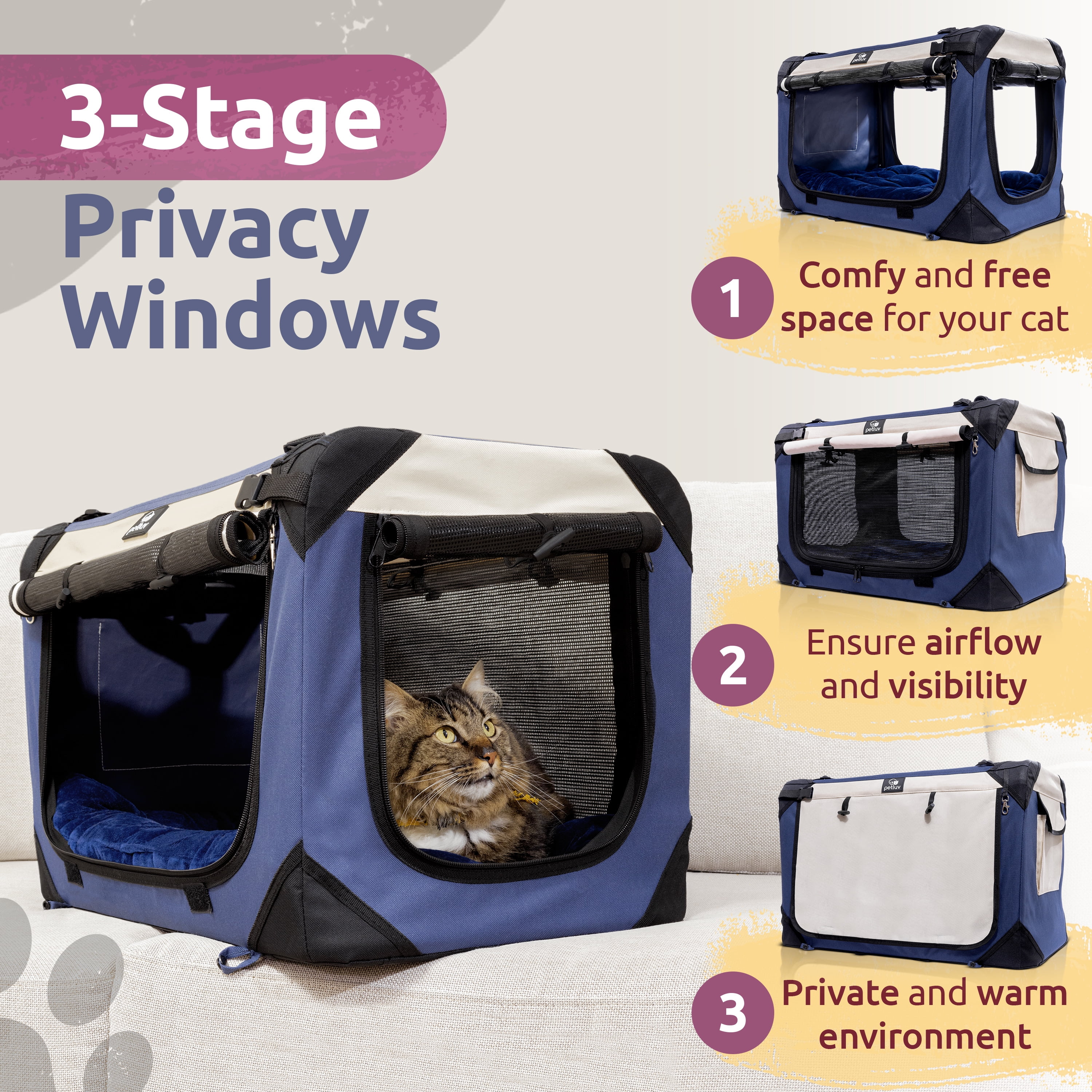 PetLuv Premium Cat and Dog Carrier, Soft-Sided, Plush Bed, Locking Zippers, Privacy Windows, Collapsible, Adjustable Carry Strap - Image 2